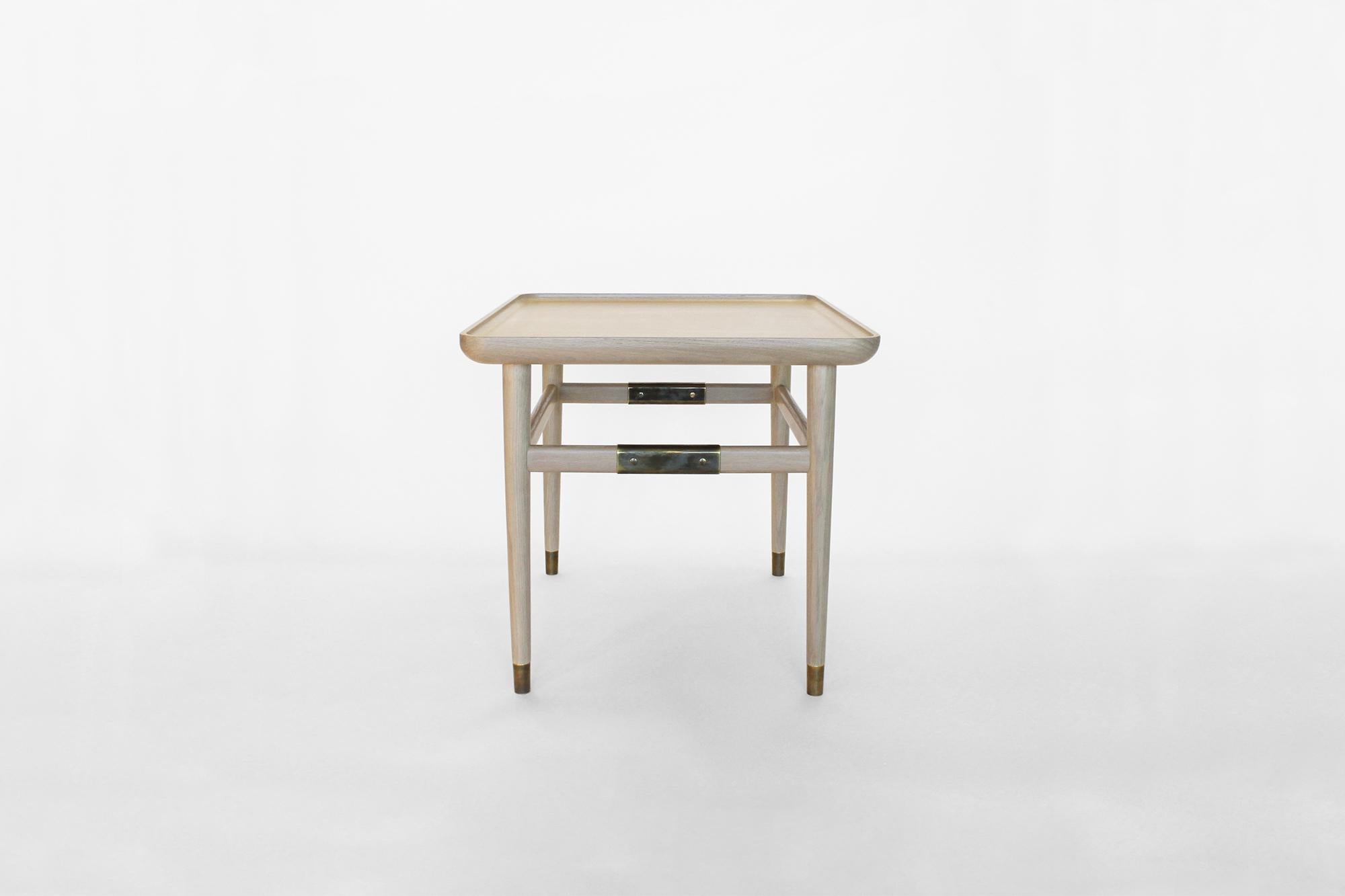 Oslo Rectangular Side Table in Bleached Oak with Antique Brass Fittings For Sale 1