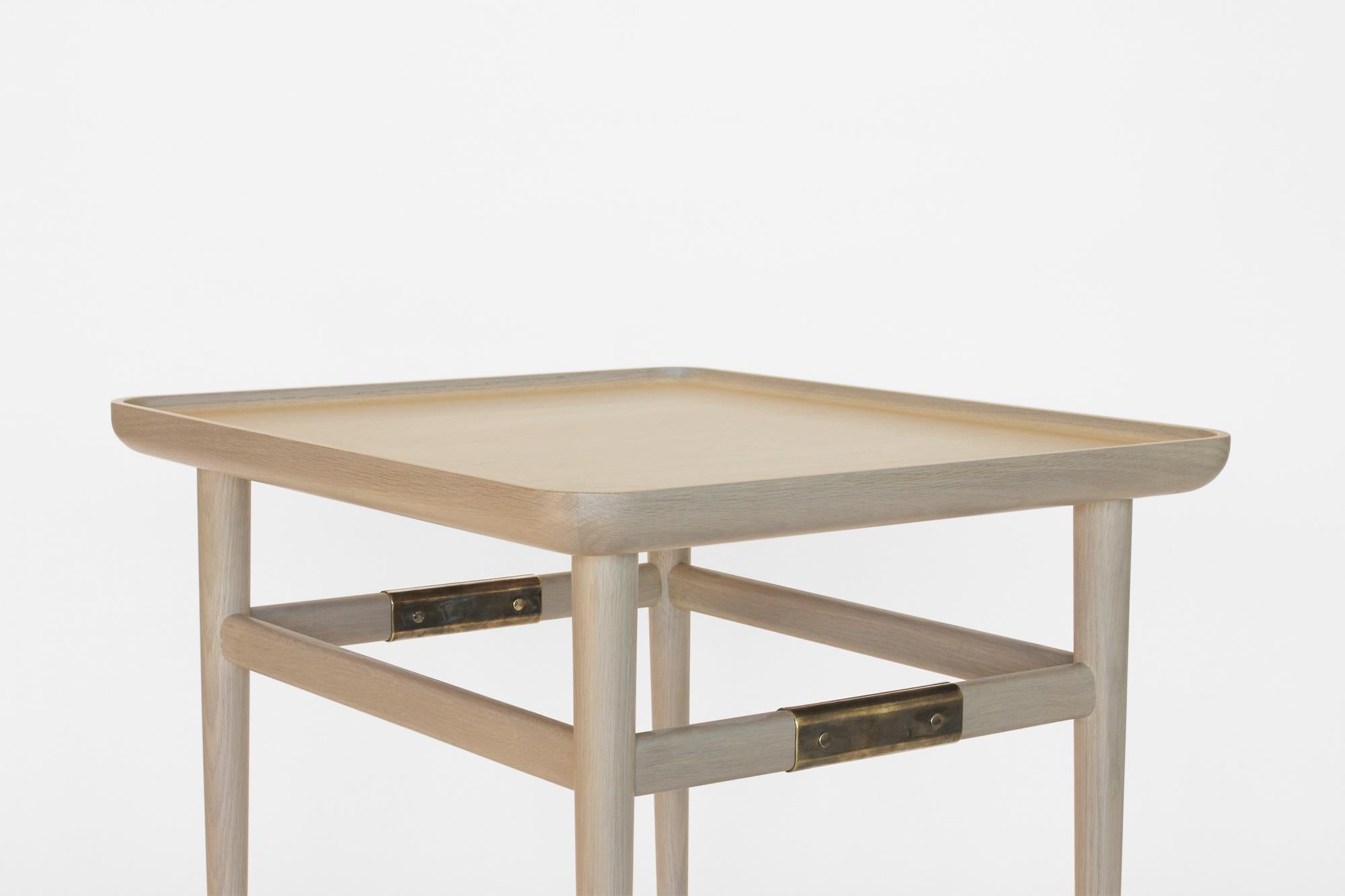 Oslo Rectangular Side Table in Bleached Oak with Antique Brass Fittings For Sale 4