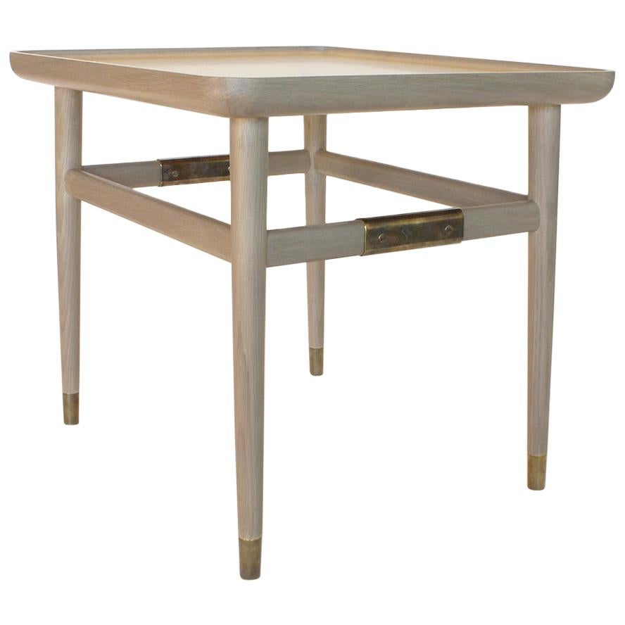 Oslo Rectangular Side Table in Oak with Antique Brass Fittings For Sale