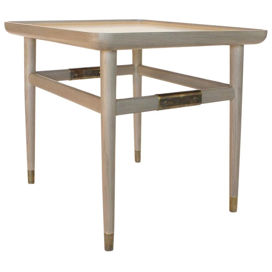 Oslo Rectangular Side Table in Bleached Oak with Antique Brass Fittings For Sale