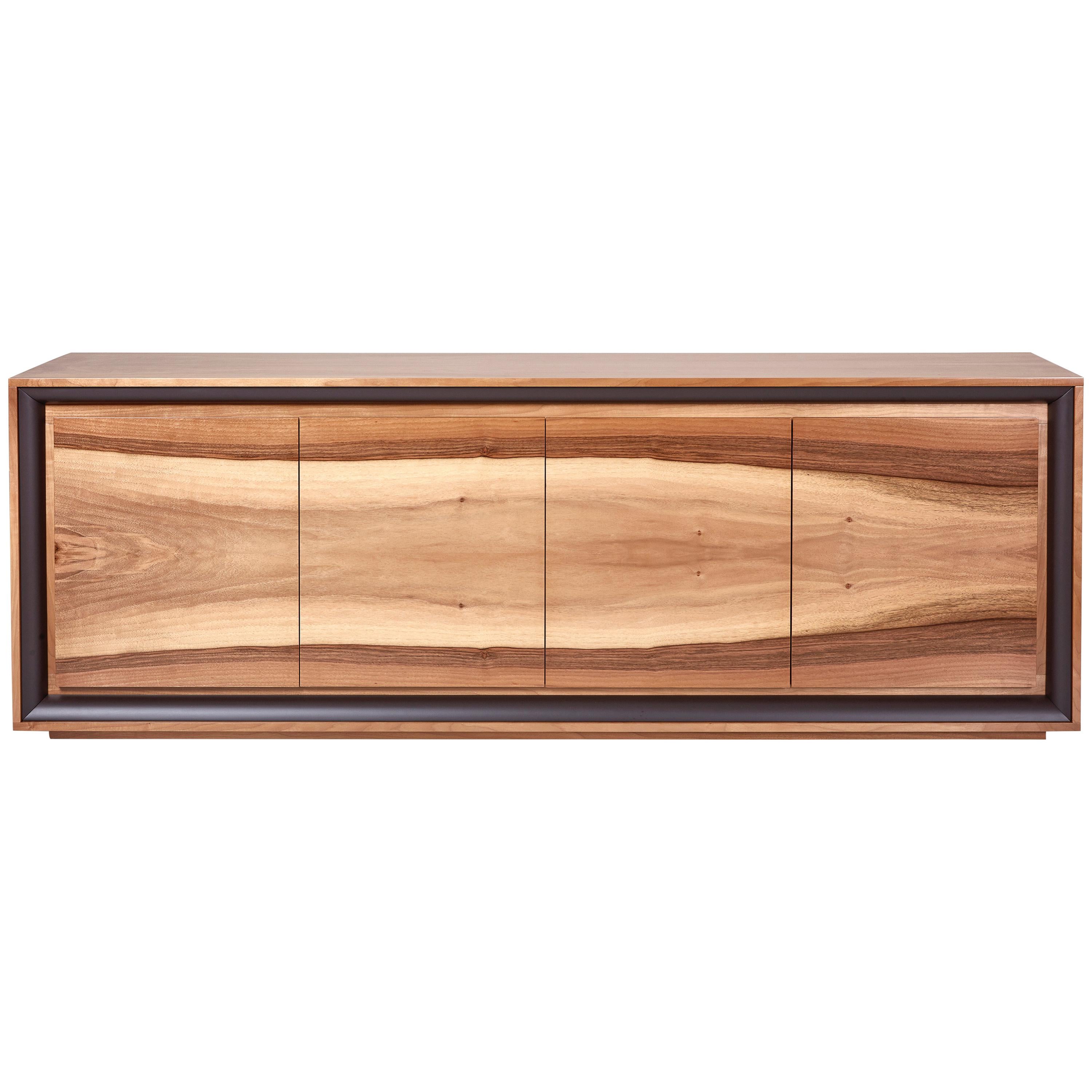 Oslo Sideboard, Raw Walnut and Brown Leather Sideboard For Sale