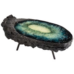 Osloer Blue Table in Blue and Gray Glass, Metal and Resin by Von Pelt Atelier