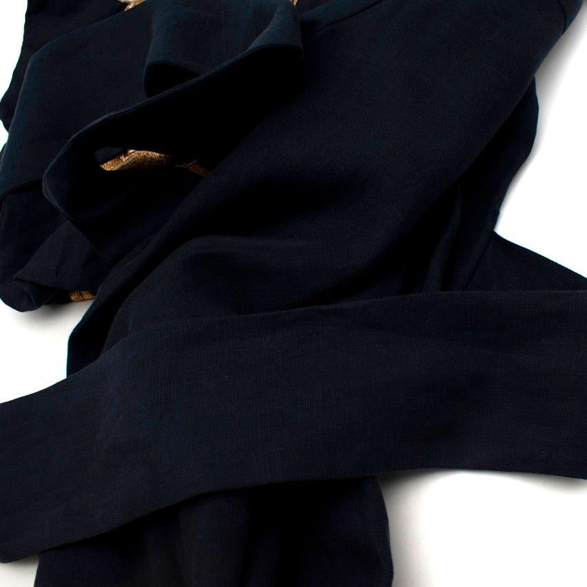 Women's Osman Ariana Navy Linen Embroidered Shirt Dress