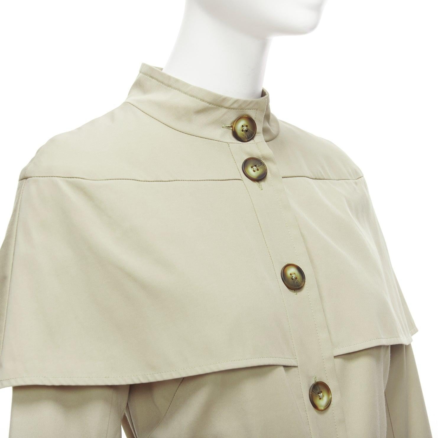 OSMAN LONDON khaki cotton tiered ruffle capelet belted long trench coat XS For Sale 4
