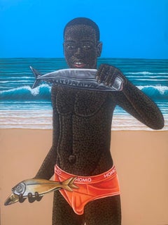 Beach Catch - Painting, Acrylic on canvas