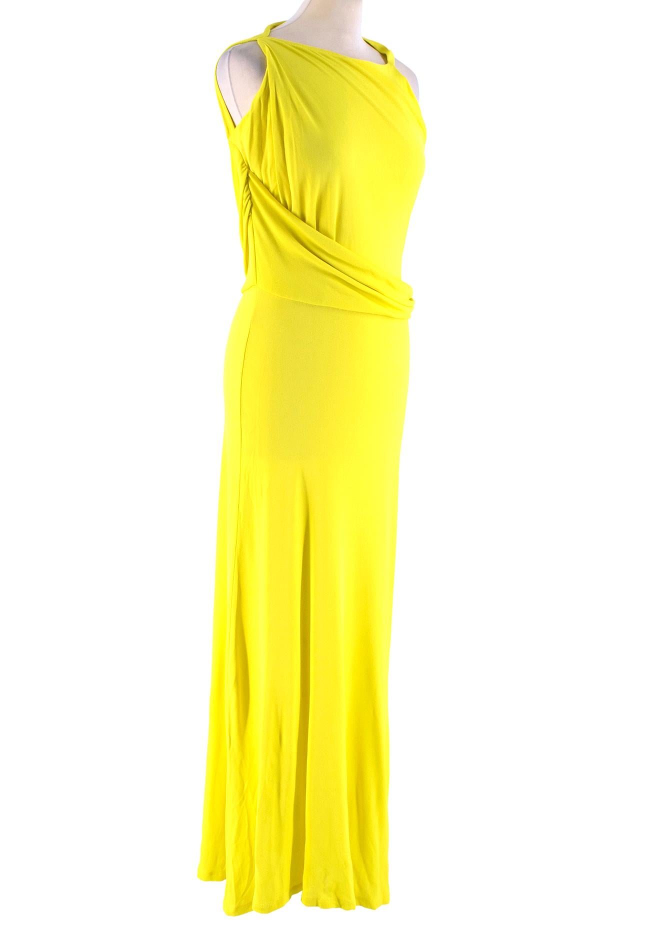 Osman Yellow Poly-blend Draped High Neck Maxi Dress

- Yellow 
-  high and square neck  
- Draping detail to the back and waist 
- Long skirt which drapes to the floor
- Sleevless
- Seam across waistline
- Flared hem

Please note, these items are