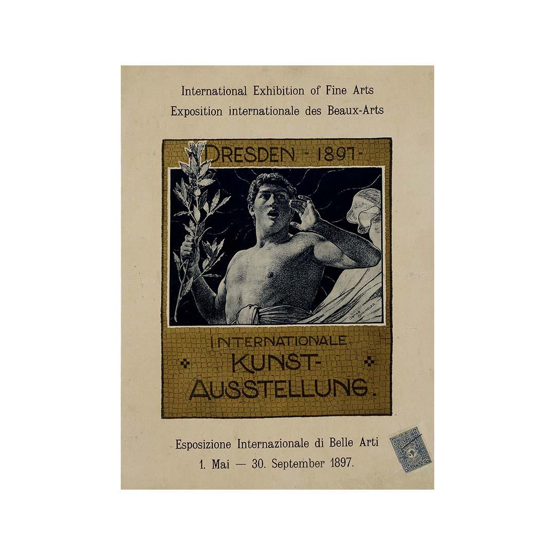 L'affiche originale de 1897 de l'exposition Internationale Kunst Ausstellung Dresden est un témoignage captivant du dynamisme de la scène artistique de la fin du XIXe siècle. Réalisée par l'artiste Osmar Schindler, cette affiche est à la fois un