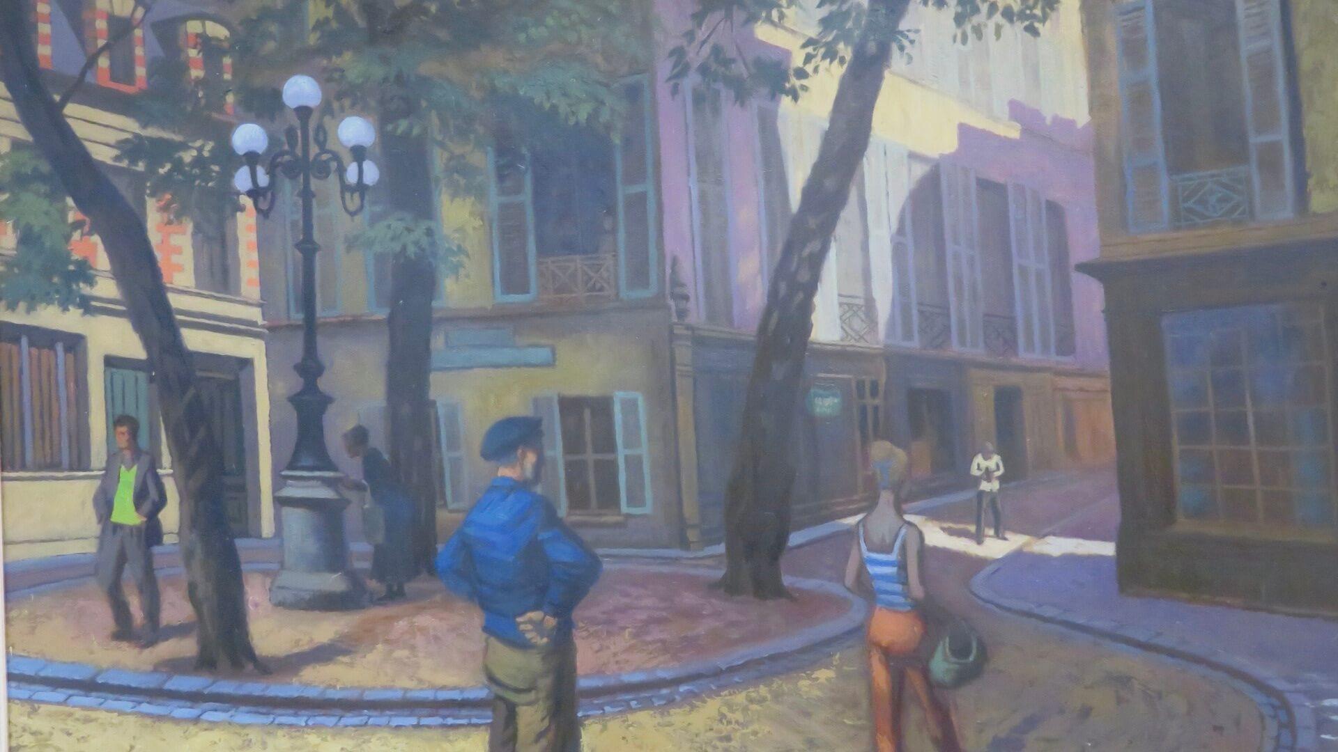 (1914-2004) Large 1970's original Paris Street Scene Modernist oil painting  - Post-Modern Painting by Osmund Caine