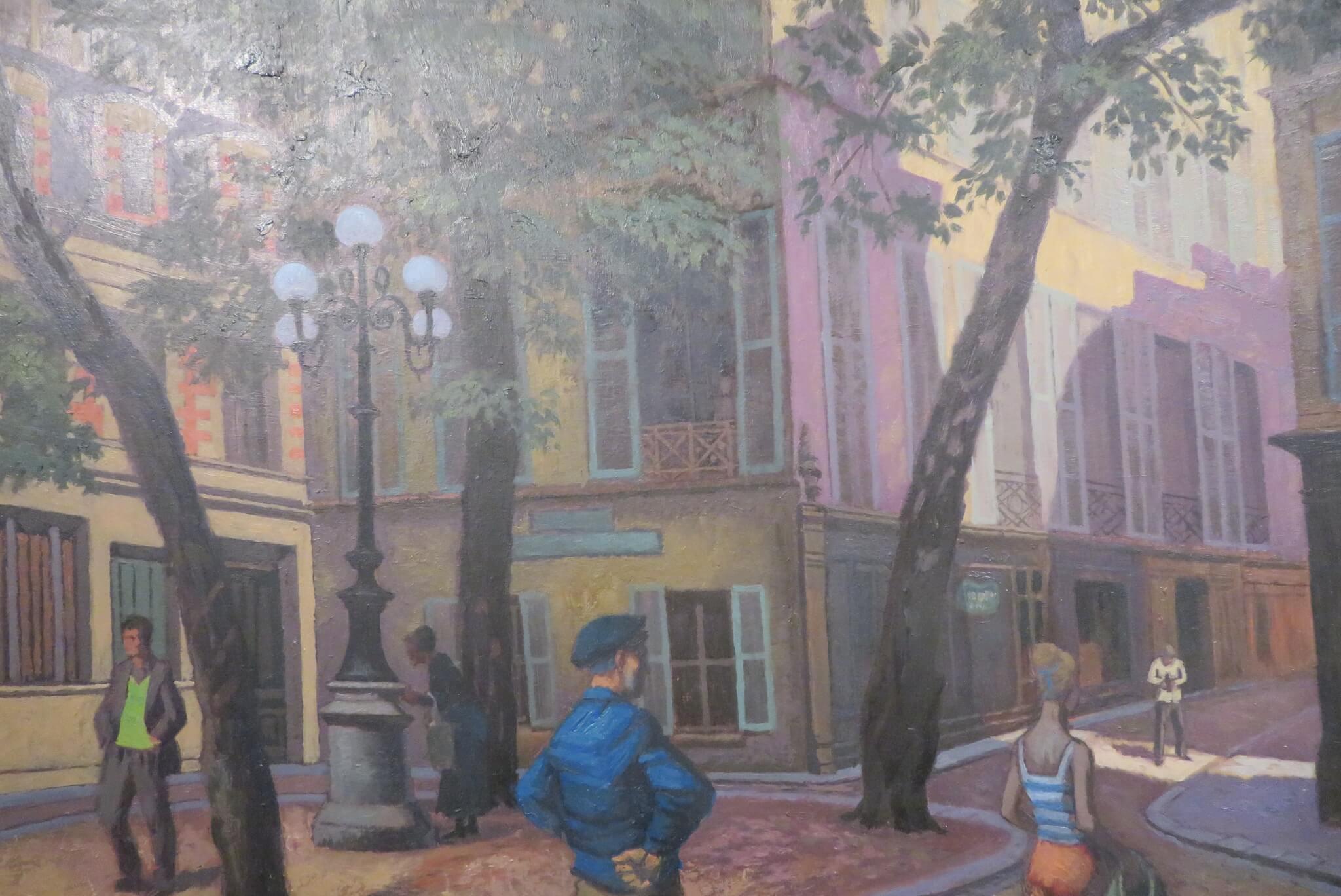Original French VINTAGE MID CENTURY Oil Painting OF A PARIS STREET SCENE For Sale 3