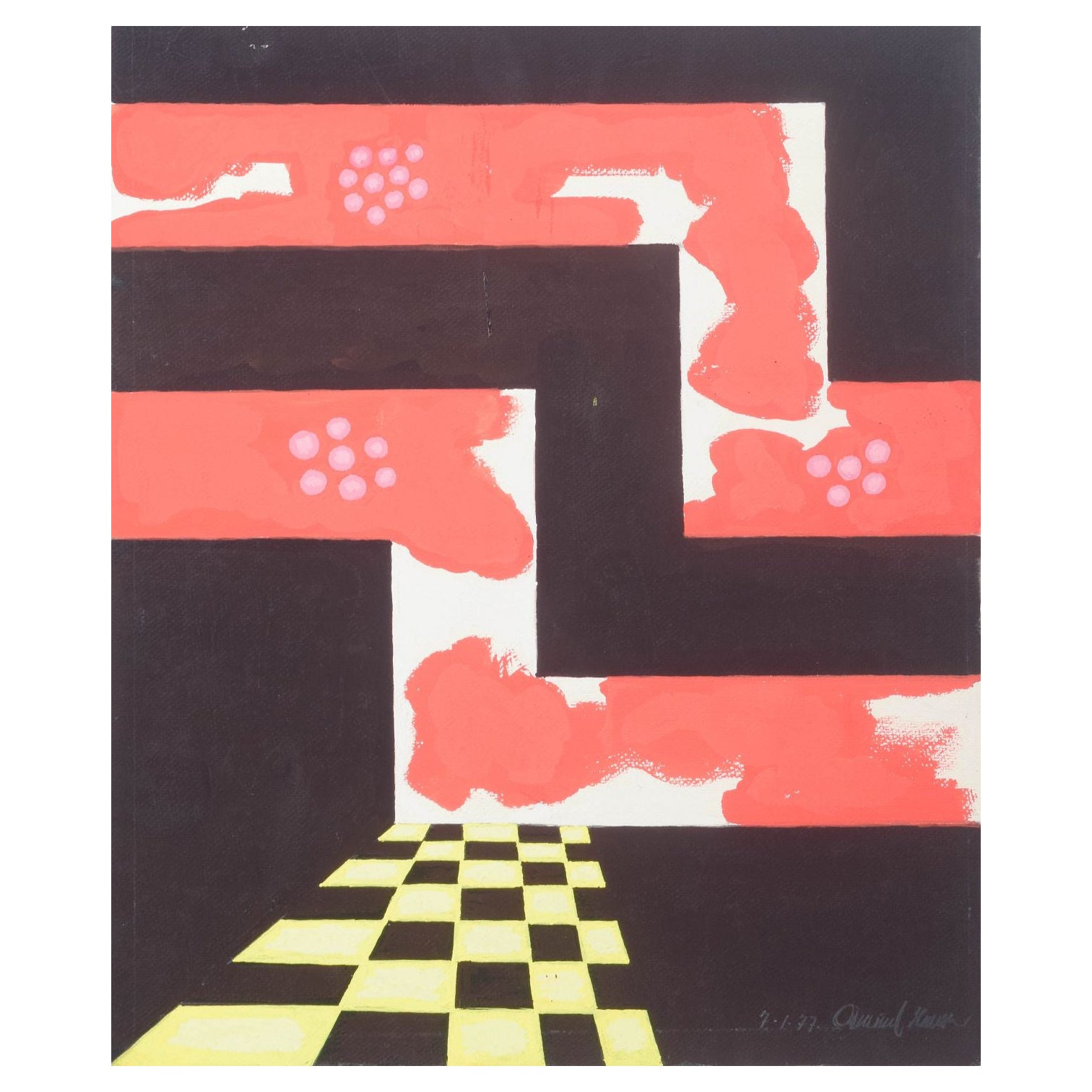 Hansen. Composition abstraite. Gouache sur papier. Daté de 1977