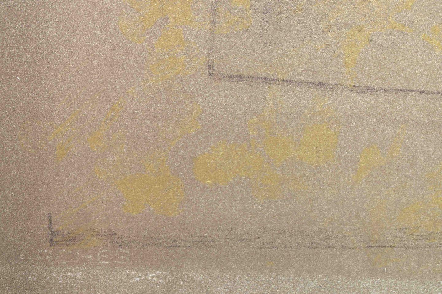 Modern Osmund Hansen. Abstract lithograph with geometric forms in golden and dark tones For Sale