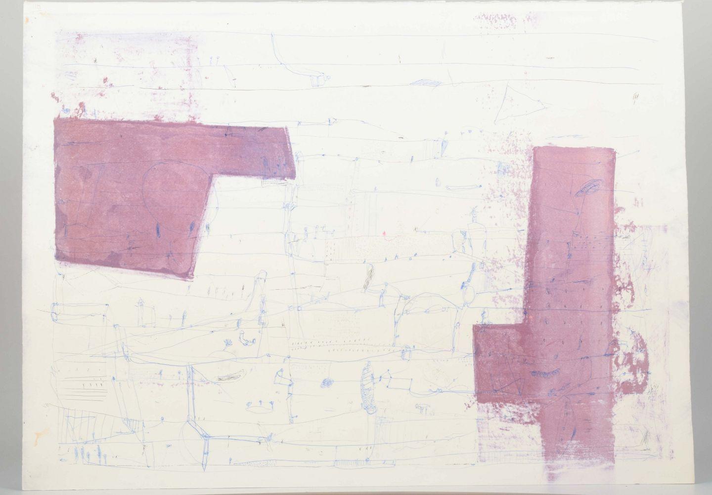 Danish Osmund Hansen. Abstract lithograph with geometric forms in golden and dark tones For Sale