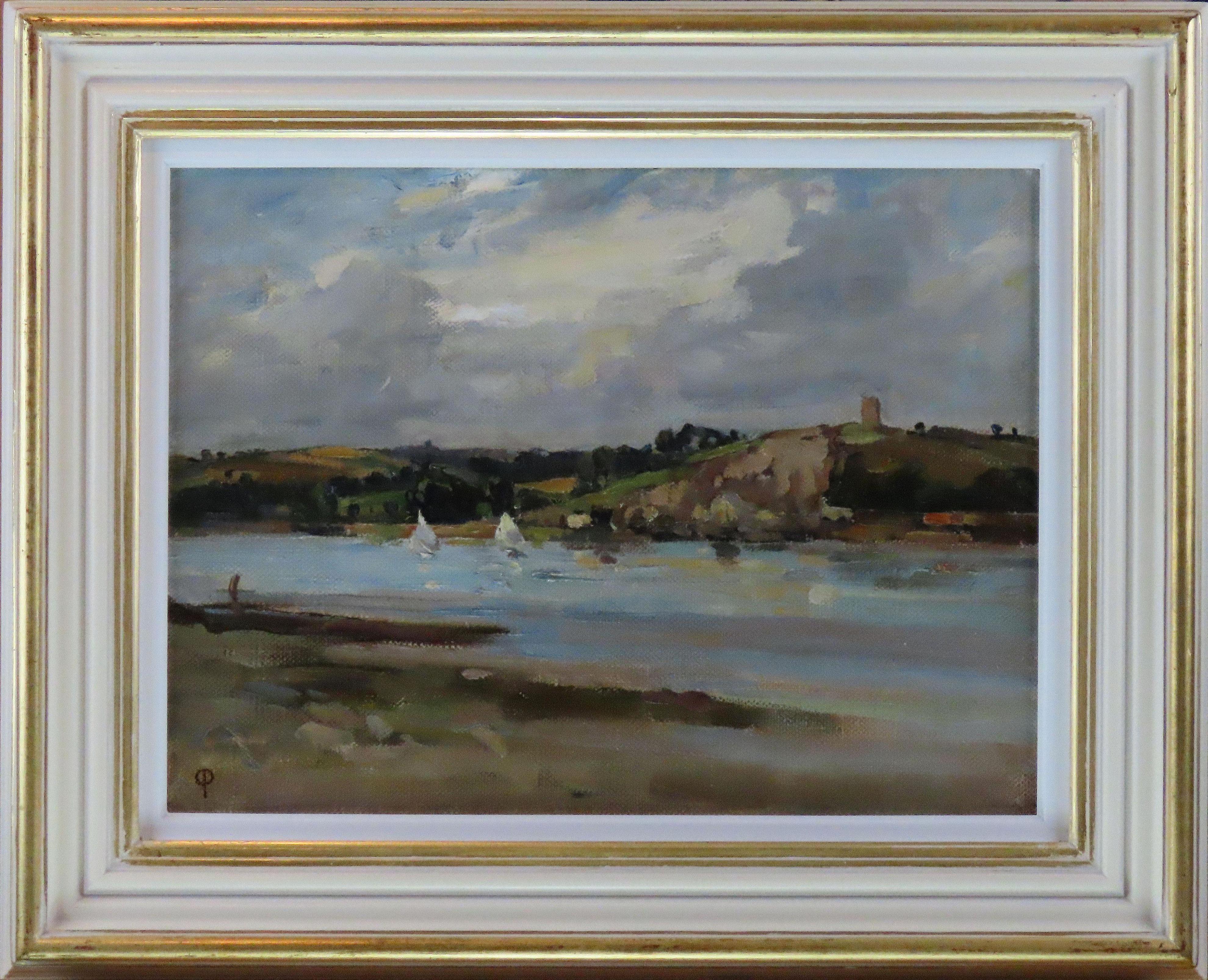Landscape Painting Osmund Pittman  - Huile originale sur toile. Osmund Pittman, I+I. "Bateaux à voile dans un estuaire"