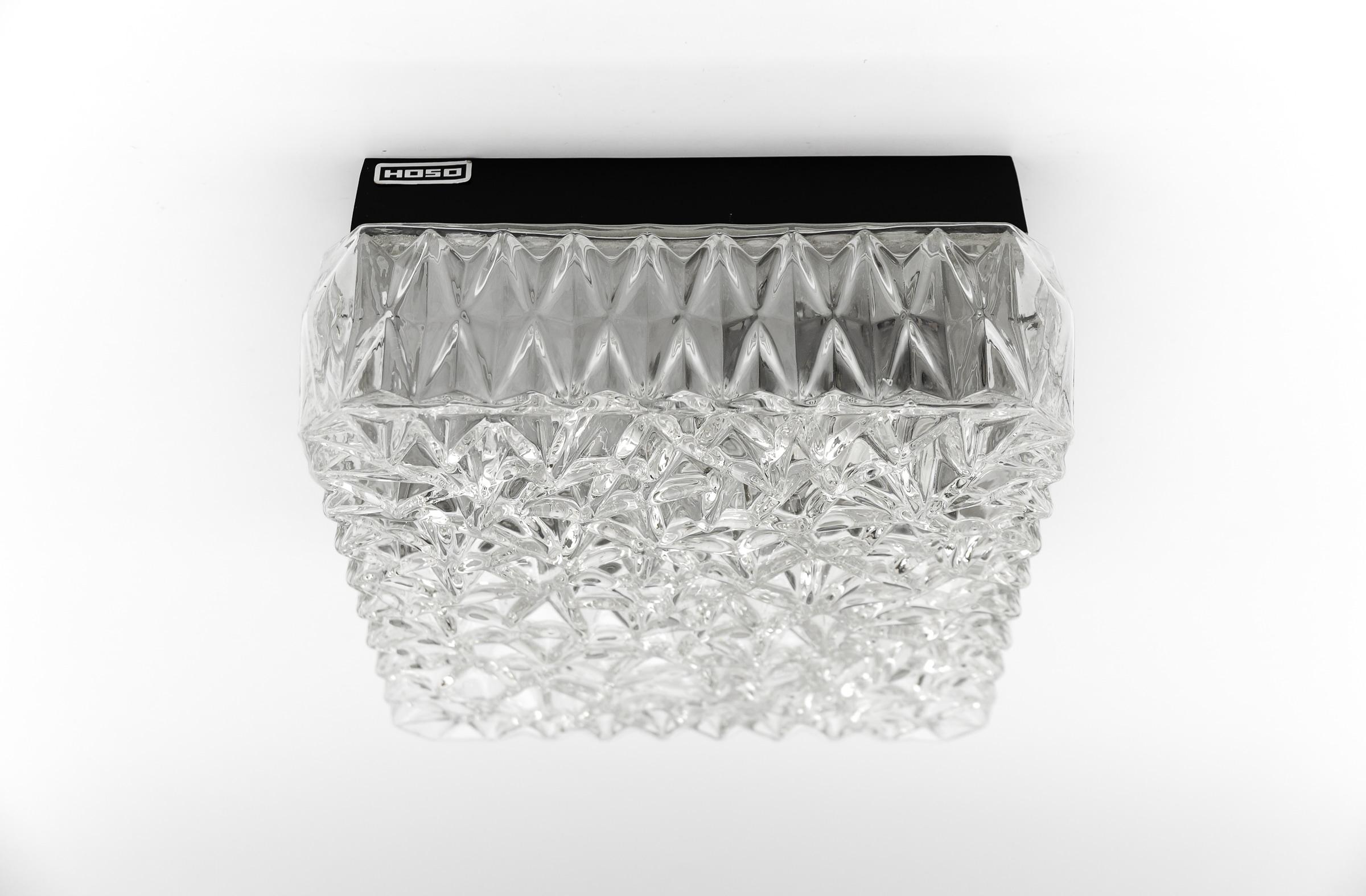 Allemand Lampe encastrée ou applique en verre 3D transparent OSOH BUR, Allemagne, années 1960 en vente