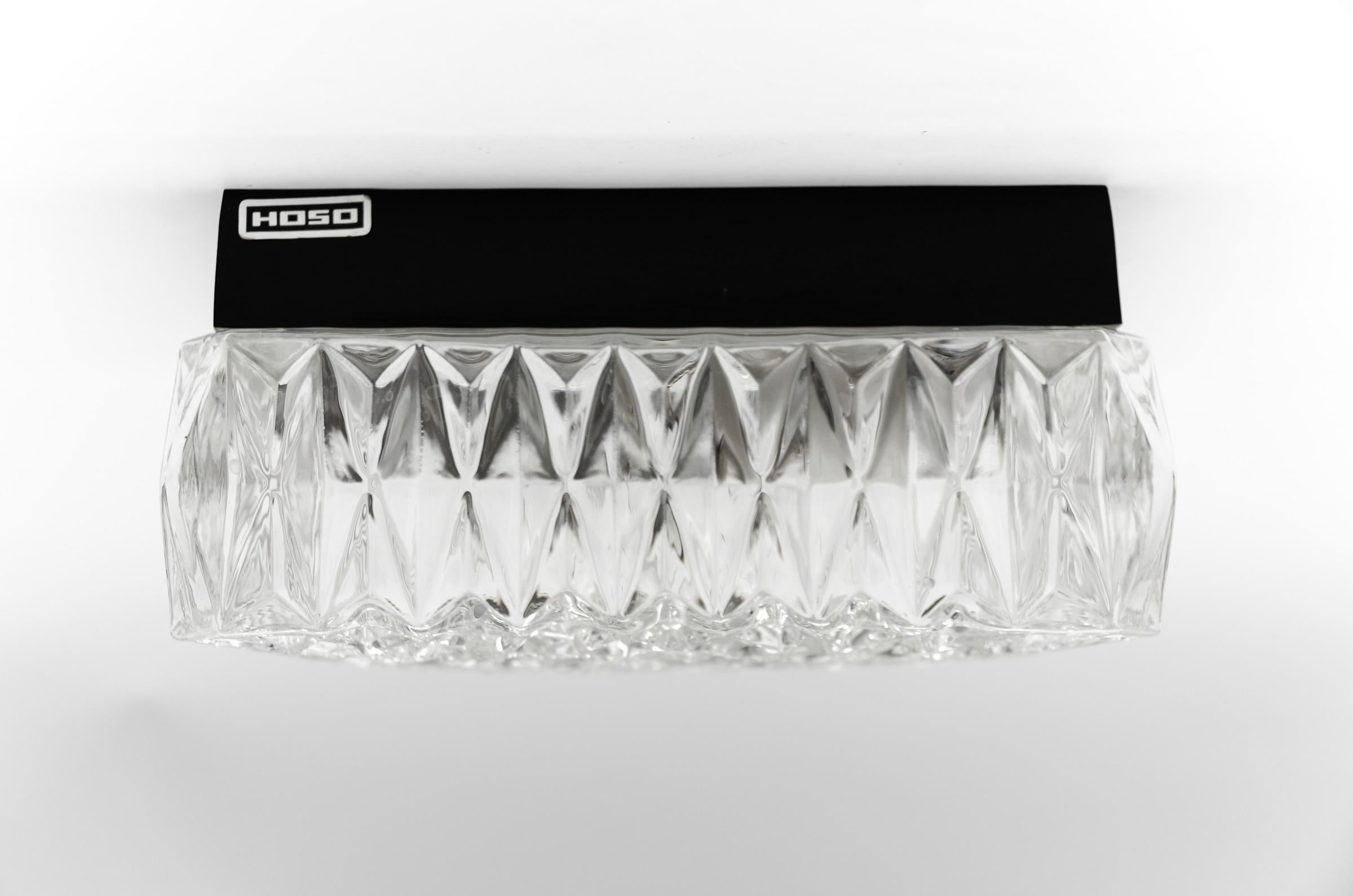 Milieu du XXe siècle Lampe encastrée ou applique en verre 3D transparent OSOH BUR, Allemagne, années 1960 en vente