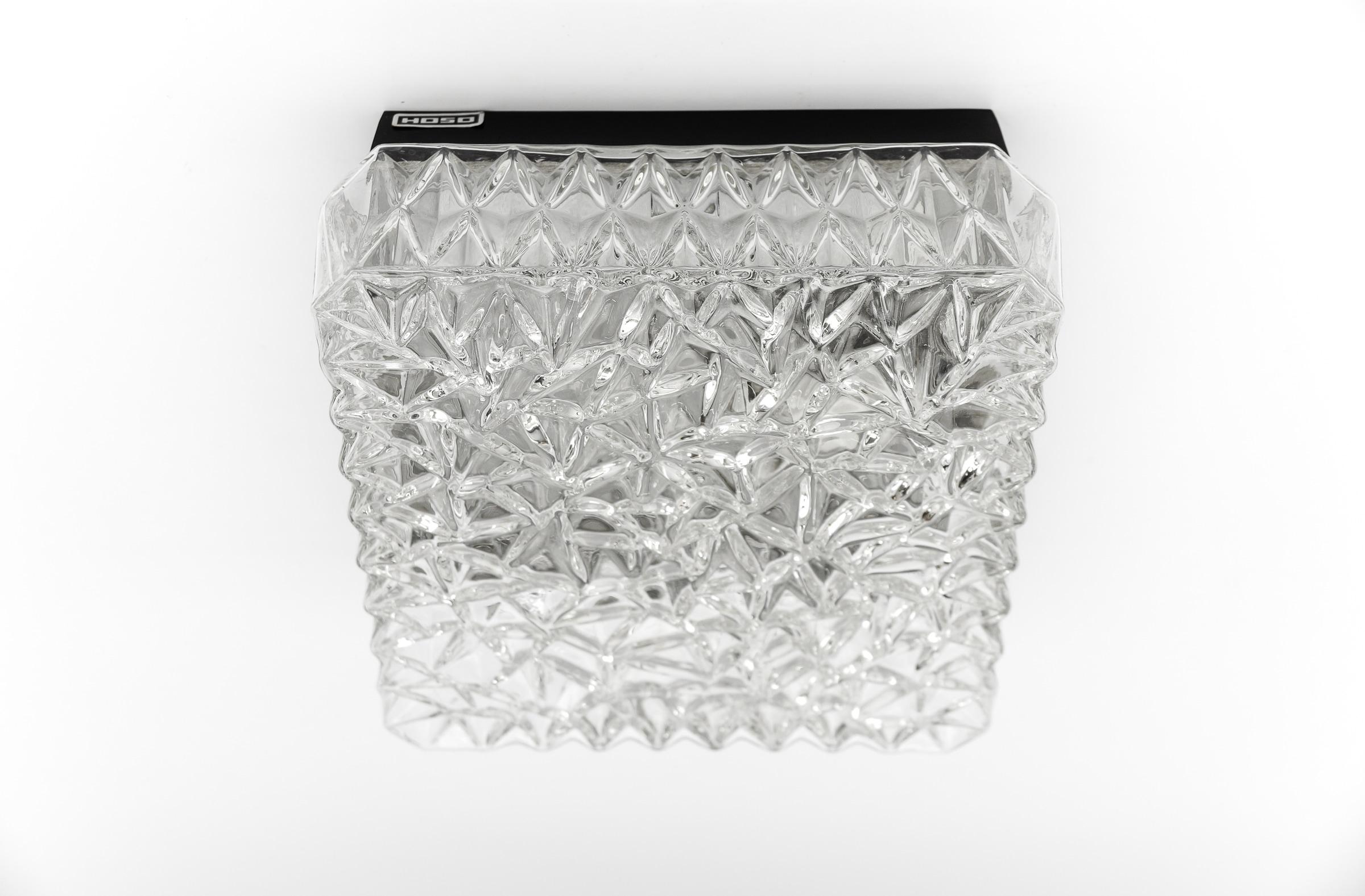 Lampe encastrée ou applique en verre 3D transparent OSOH BUR, Allemagne, années 1960 en vente 1
