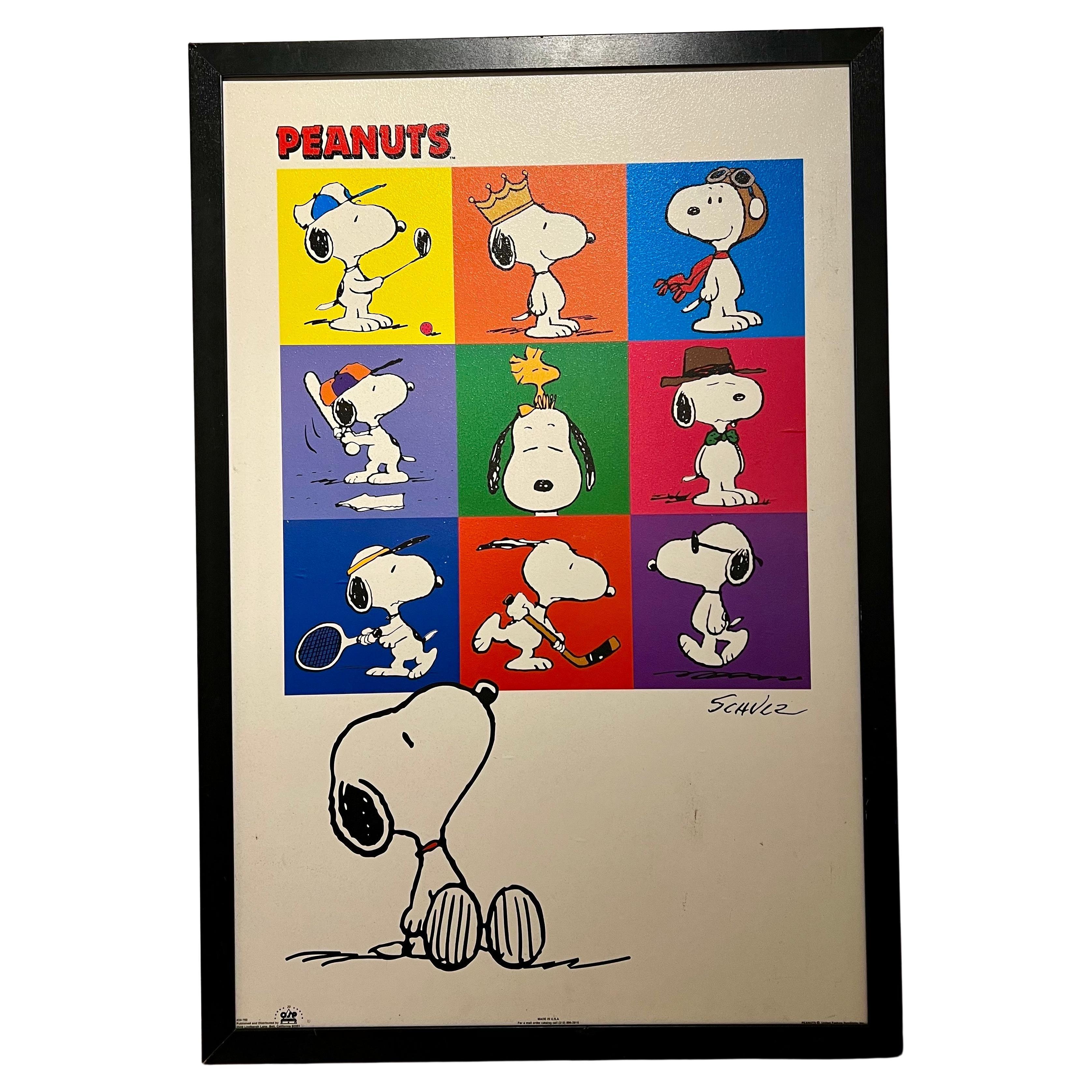OSP Publishing Peanuts by Charles M. Schulz Snoopy Sports Poster, circa 1970's very collectible textured finish frame shows some wear due to age overall very clean.