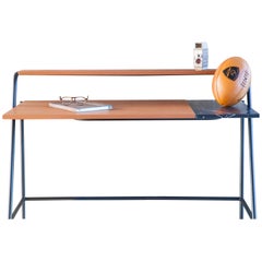 Ossau Writing Desk Brown Leather, Arabescato Marble and Metal