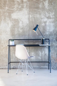 Ossau Writing Desk Designed Black Leather, Arabescato Marble Metal