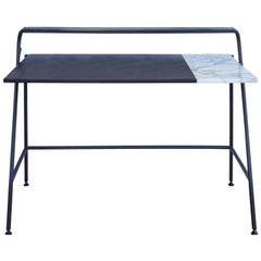 Ossau Writing Desk Designed Black Leather, Marquina Marble Metal
