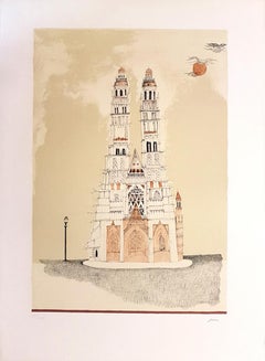 Cathedral of Dignes - Lithograph by Ossi Czinner - 1970