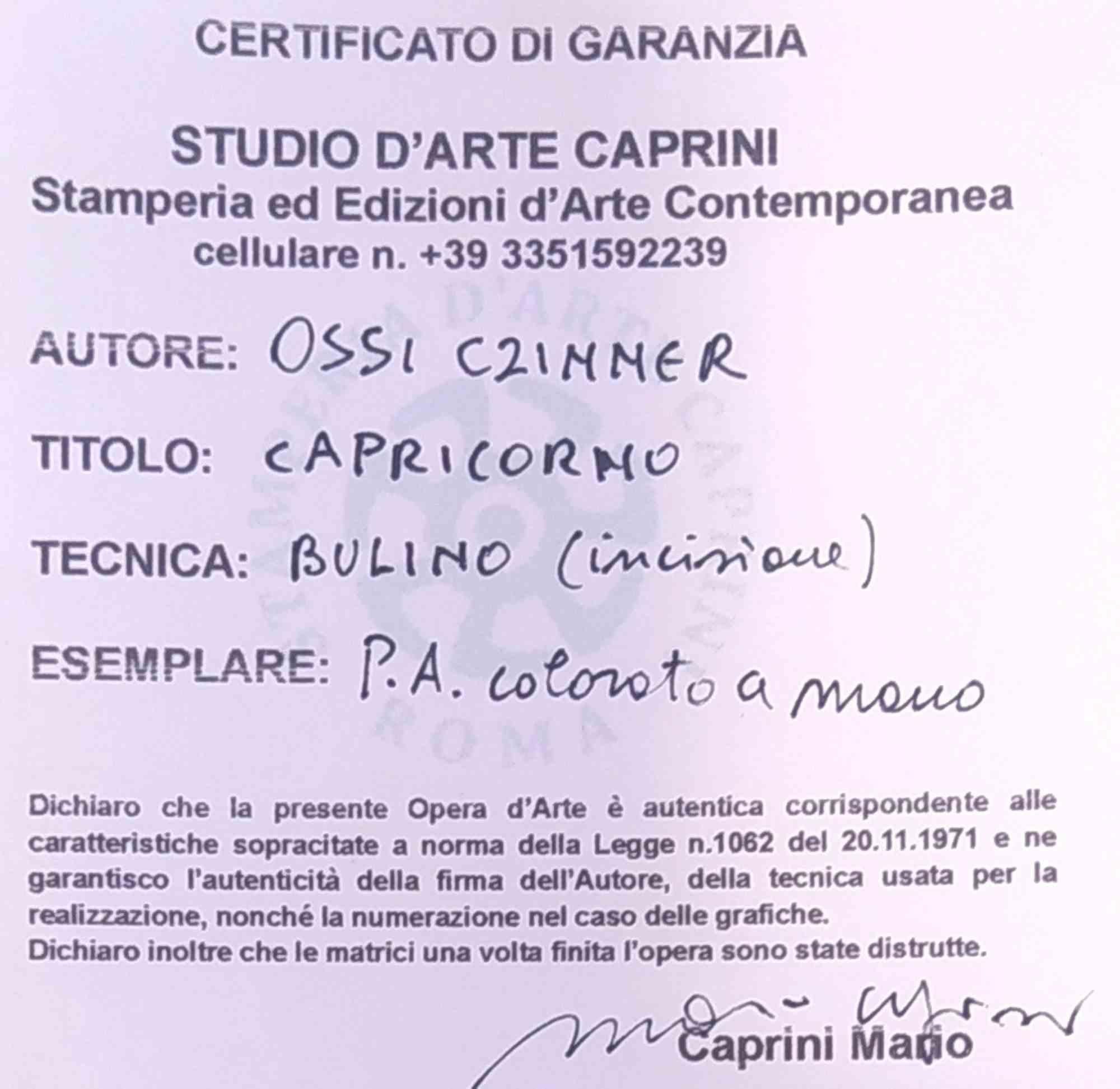 Zodiaco-Capricorno - Aguafuerte de Ossi Czinner - 1980 en venta 1