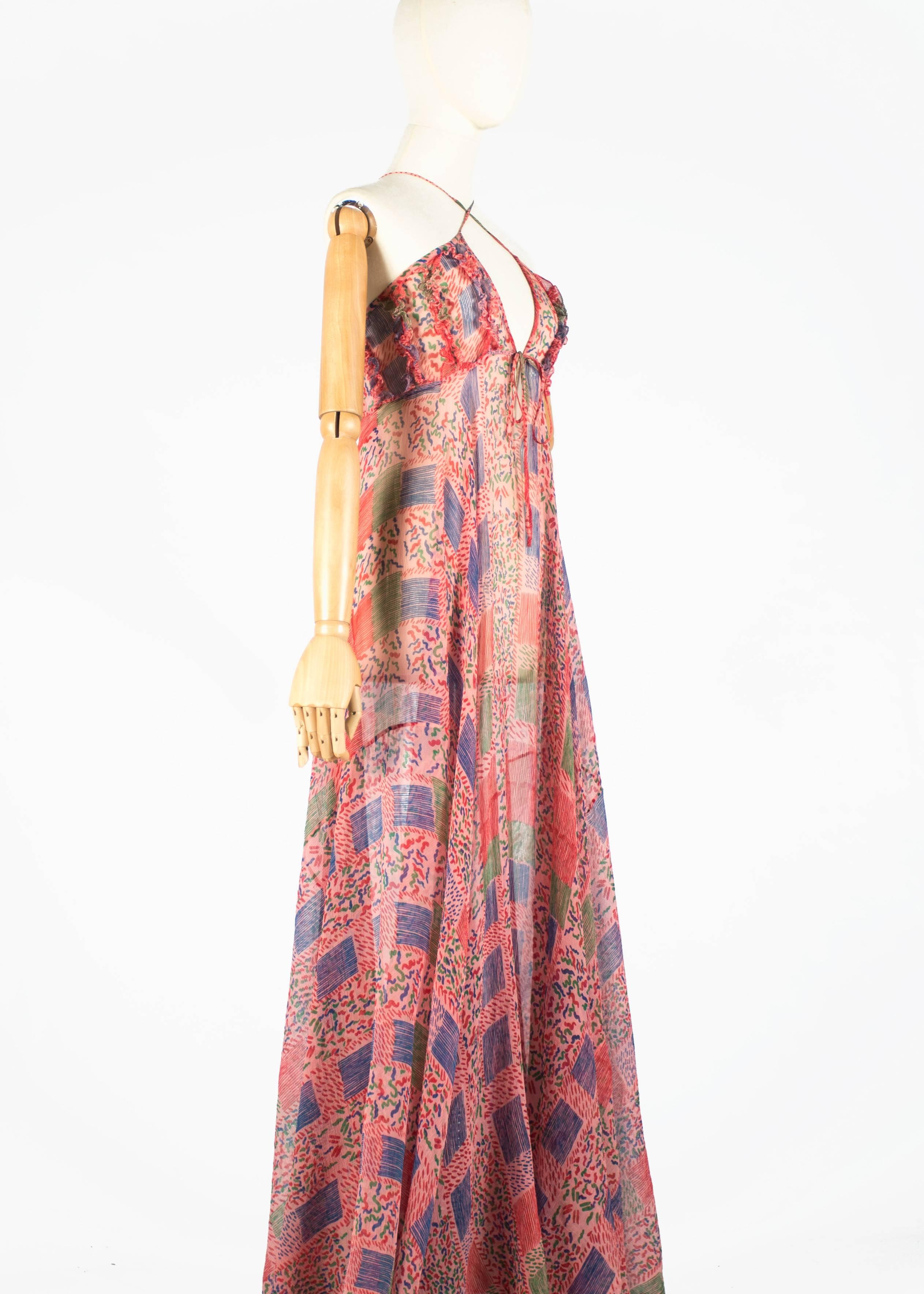Ossie Clark / Celia Birtwell chiffon maxi dress with criss-cross lacing, c1976 1