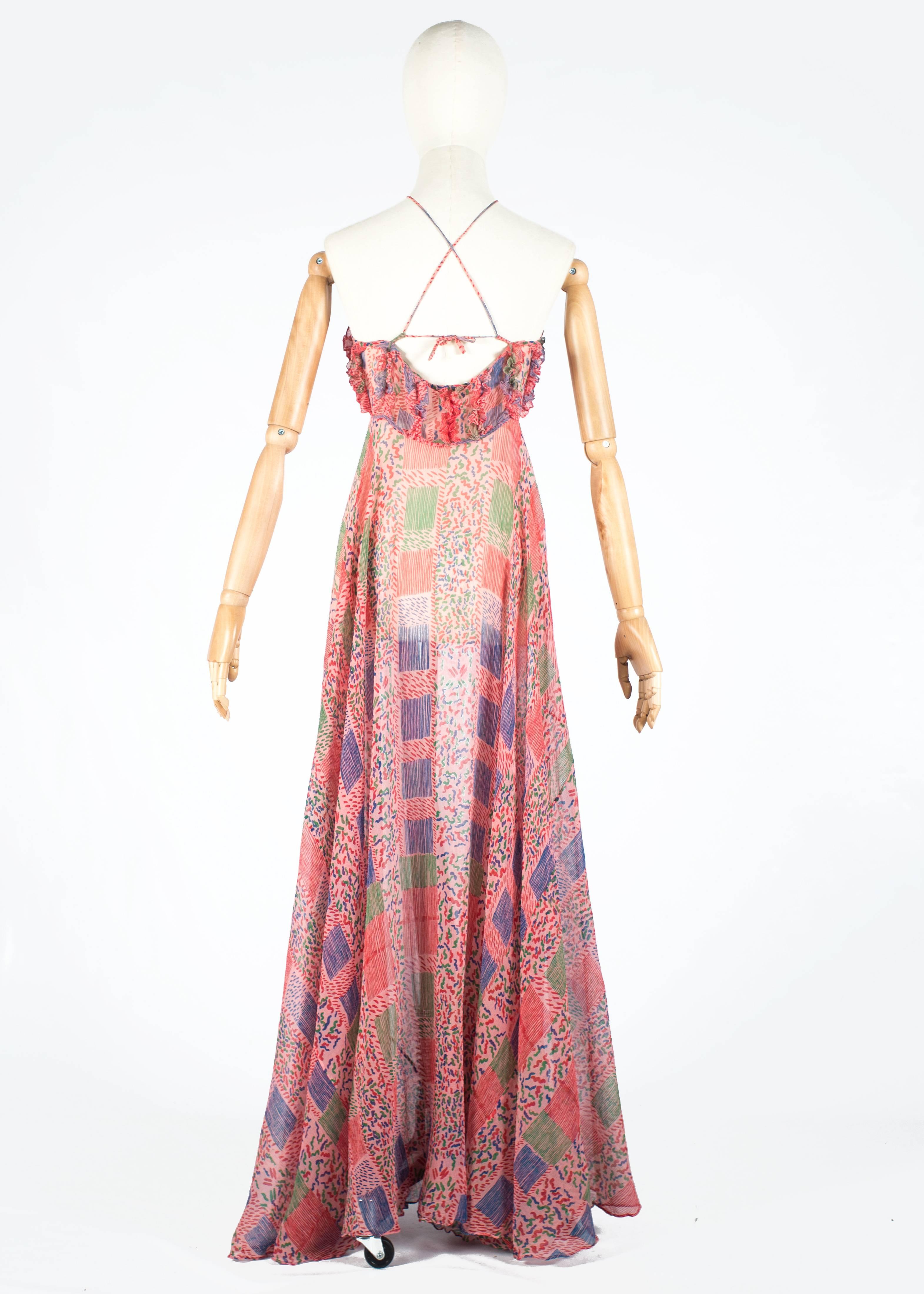 Ossie Clark / Celia Birtwell chiffon maxi dress with criss-cross lacing, c1976 2
