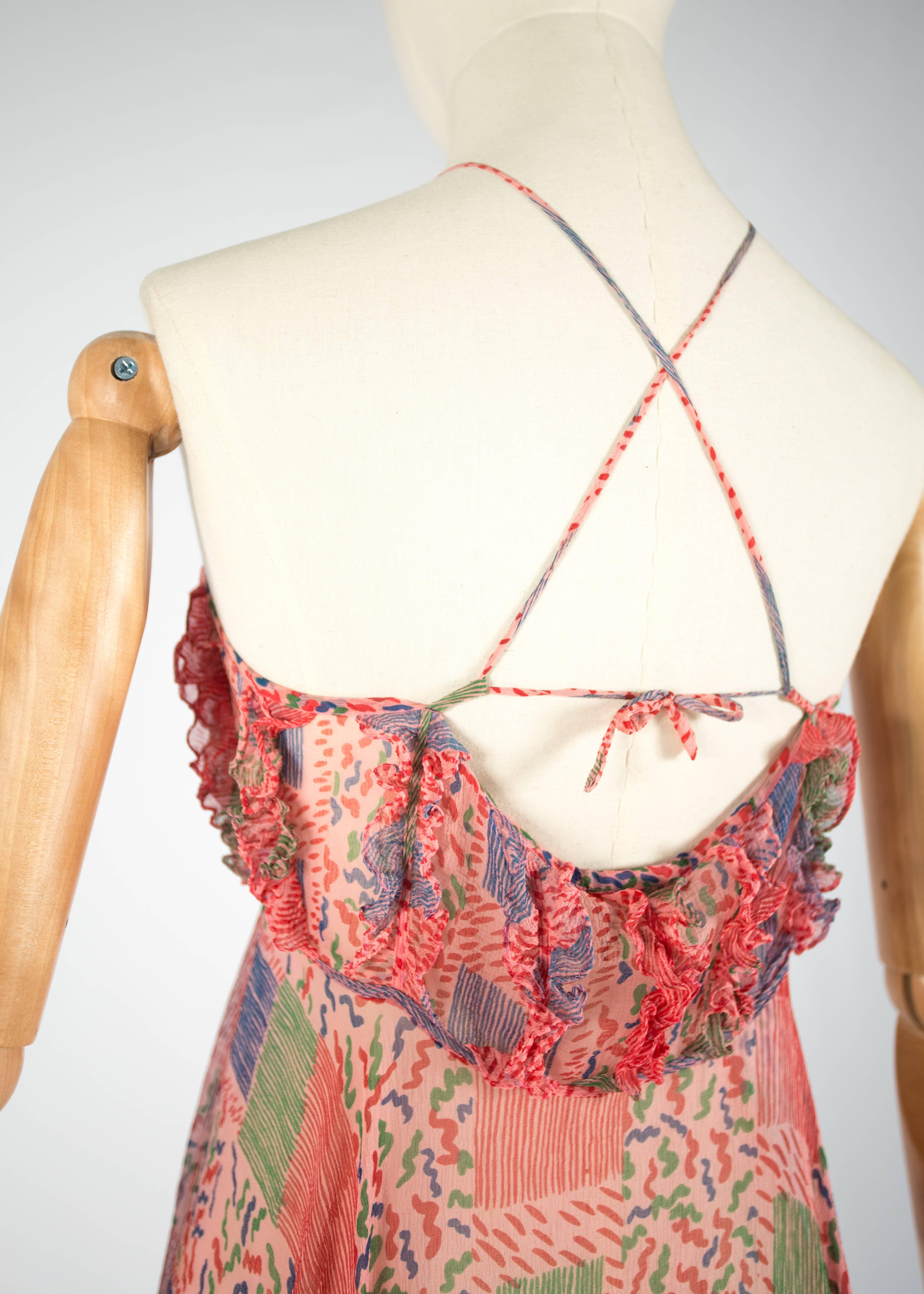 Ossie Clark / Celia Birtwell chiffon maxi dress with criss-cross lacing, c1976 3