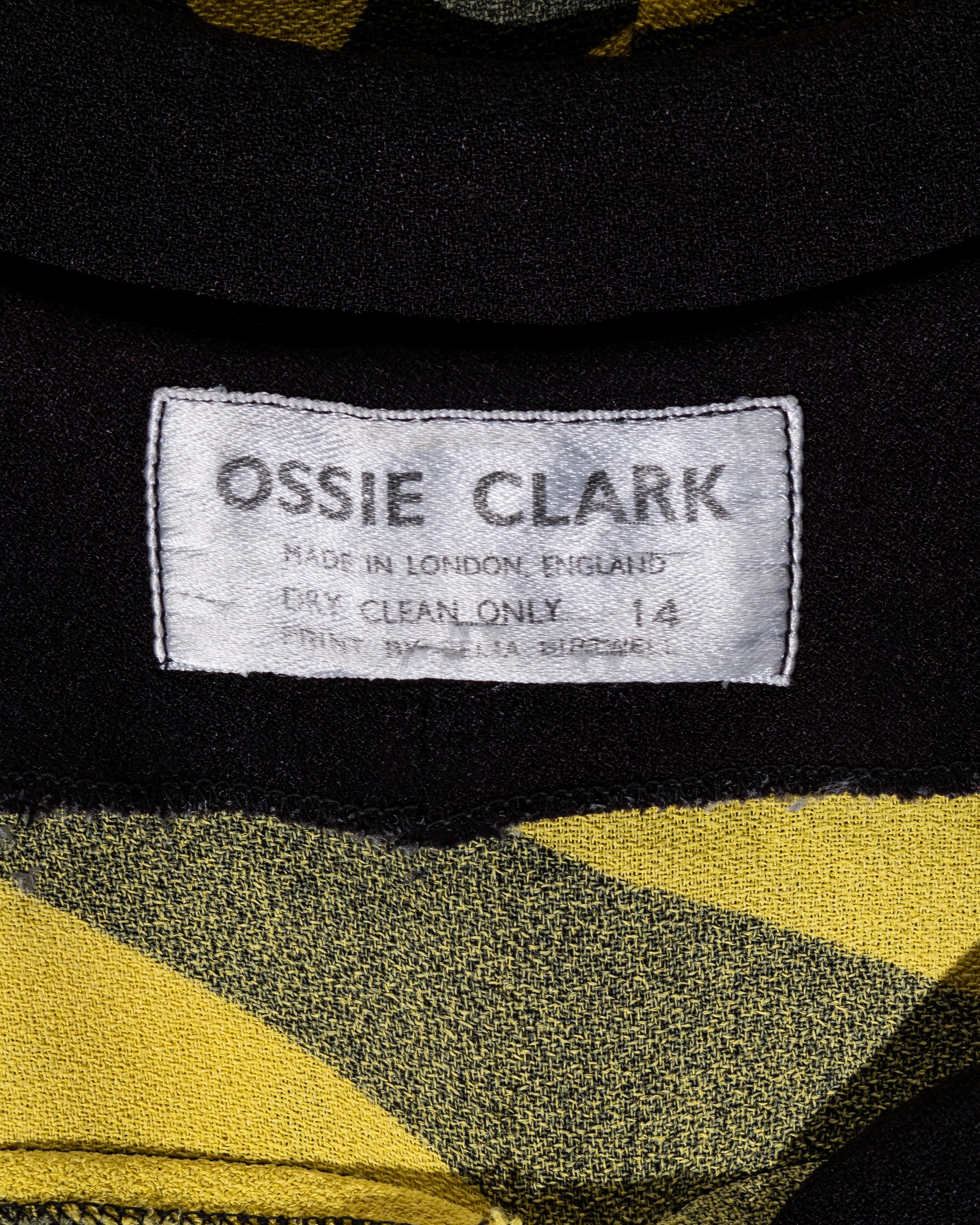 Women's Ossie Clark black and yellow moss crepe trumpet sleeve maxi dress, ss 1969