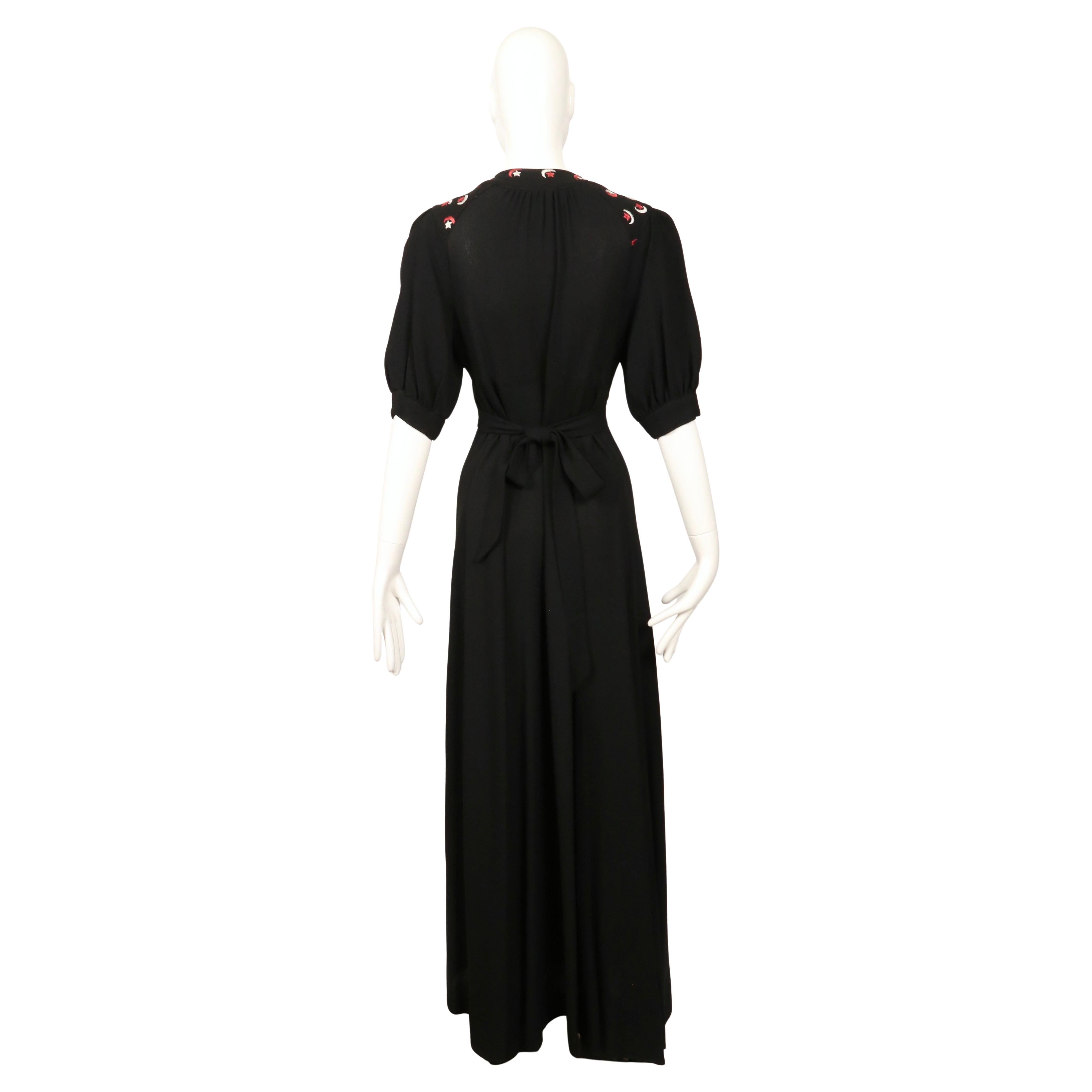 OSSIE CLARK black moss crepe dress with embroidered moons & stars For Sale 5