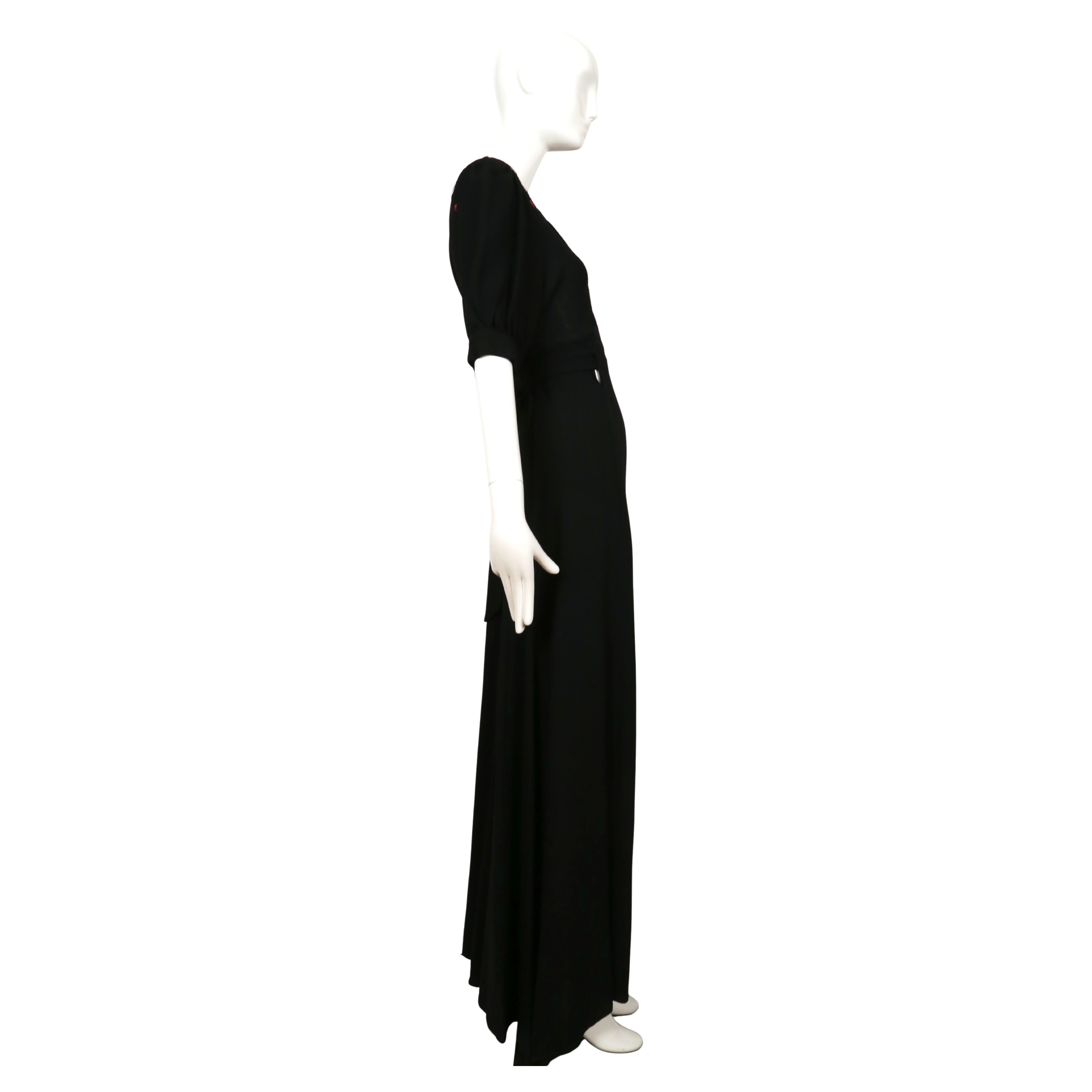 OSSIE CLARK black moss crepe dress with embroidered moons & stars In Good Condition For Sale In San Fransisco, CA