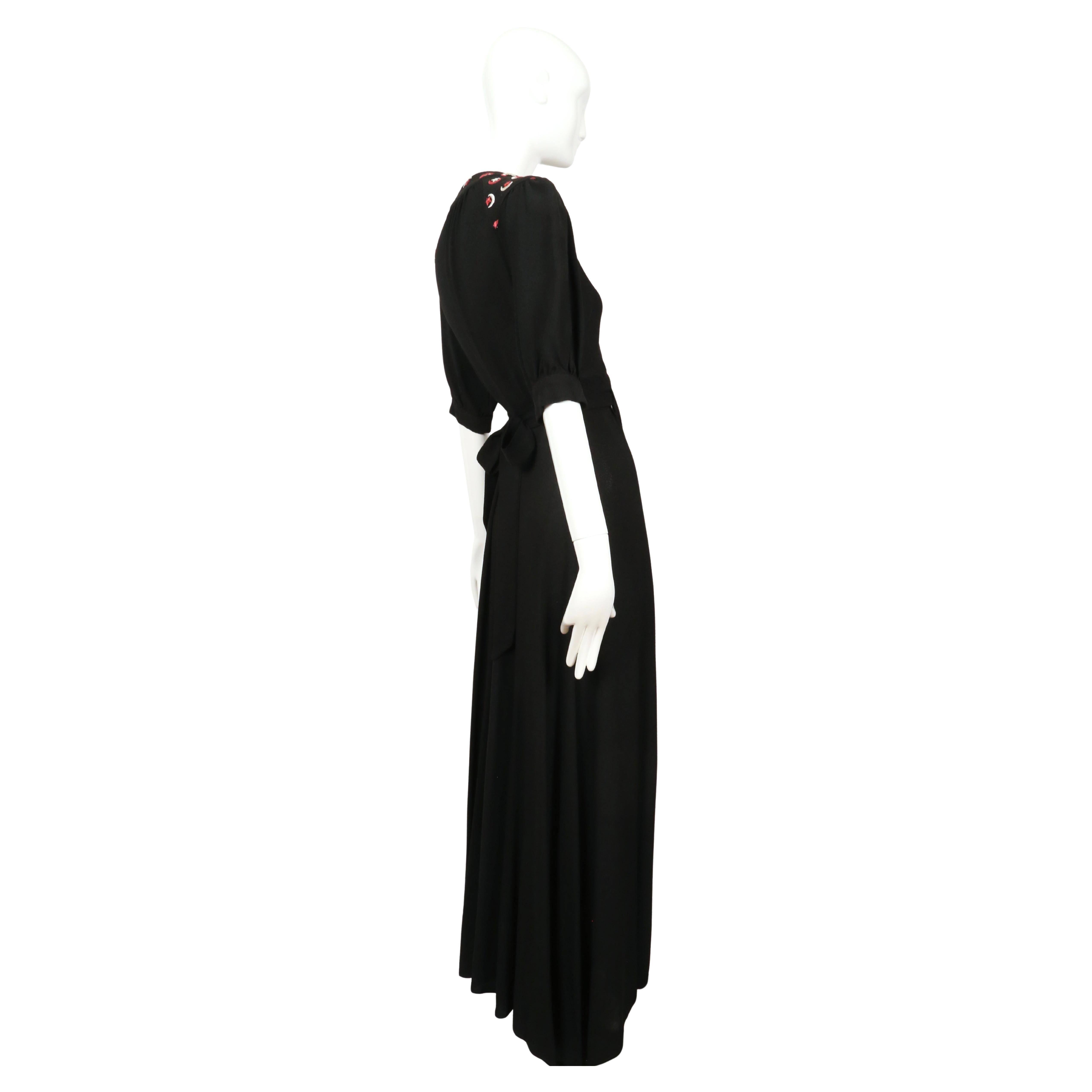 Women's OSSIE CLARK black moss crepe dress with embroidered moons & stars For Sale