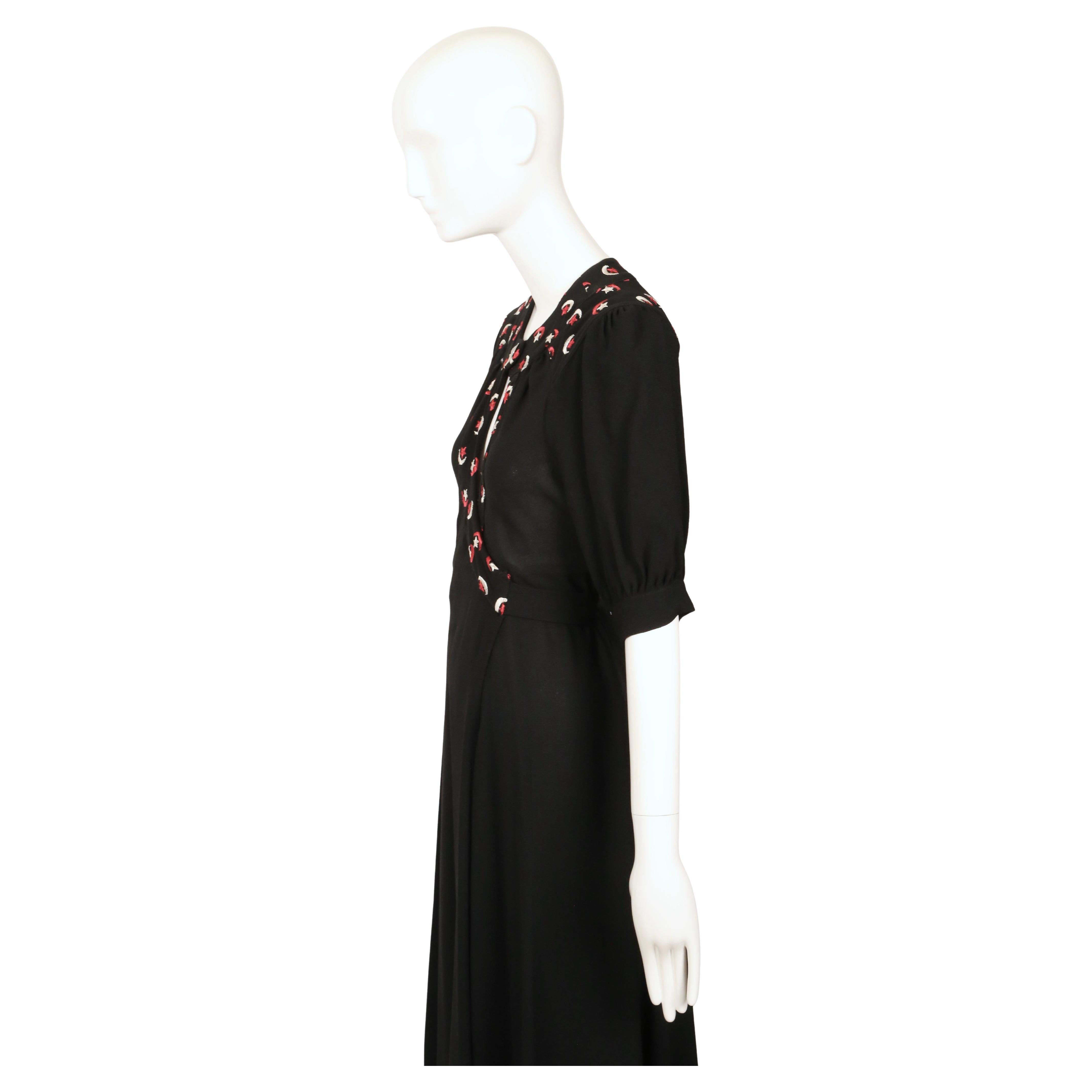 OSSIE CLARK black moss crepe dress with embroidered moons & stars For Sale 1