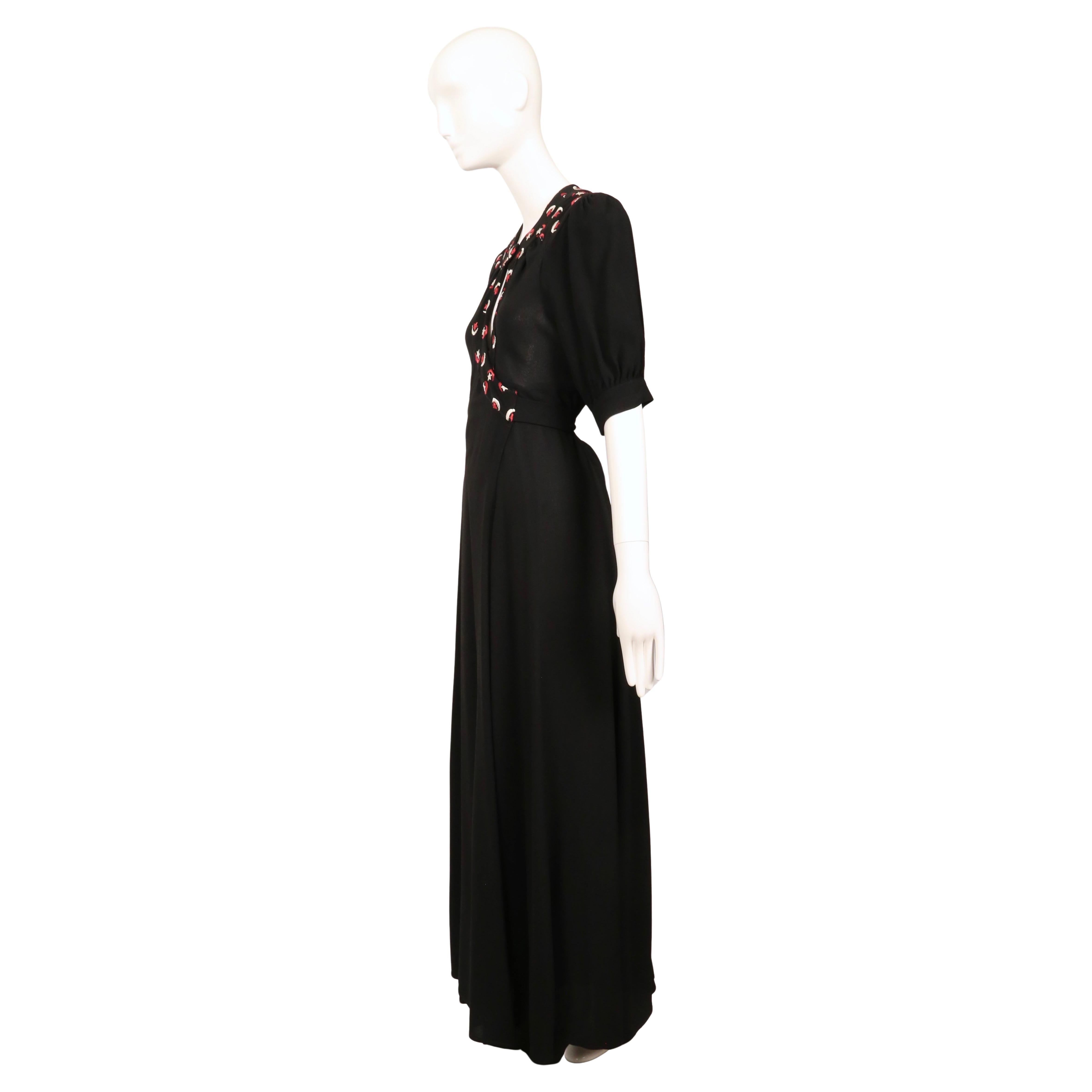 OSSIE CLARK black moss crepe dress with embroidered moons & stars For Sale 2