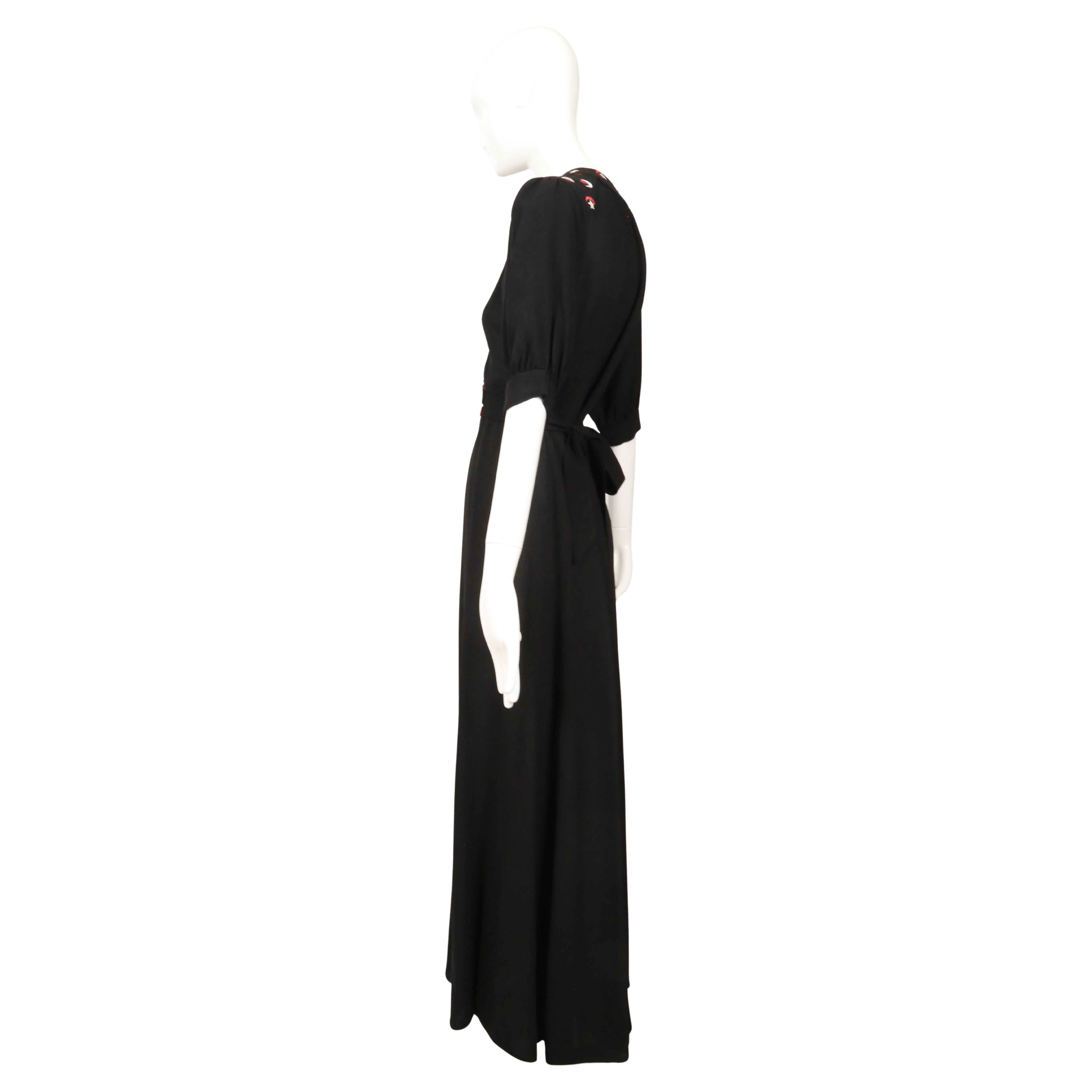 OSSIE CLARK black moss crepe dress with embroidered moons & stars For Sale 3