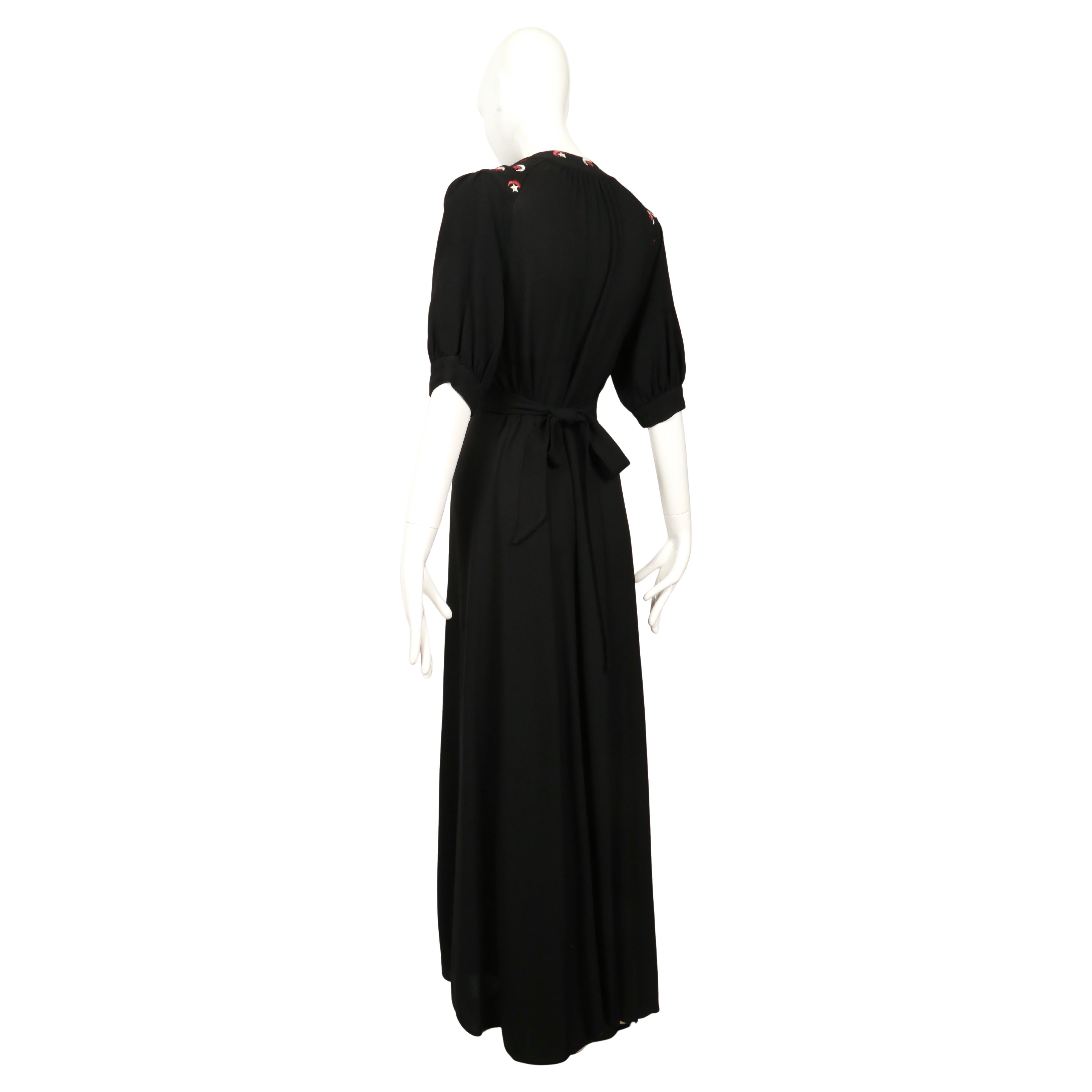 OSSIE CLARK black moss crepe dress with embroidered moons & stars For Sale 4