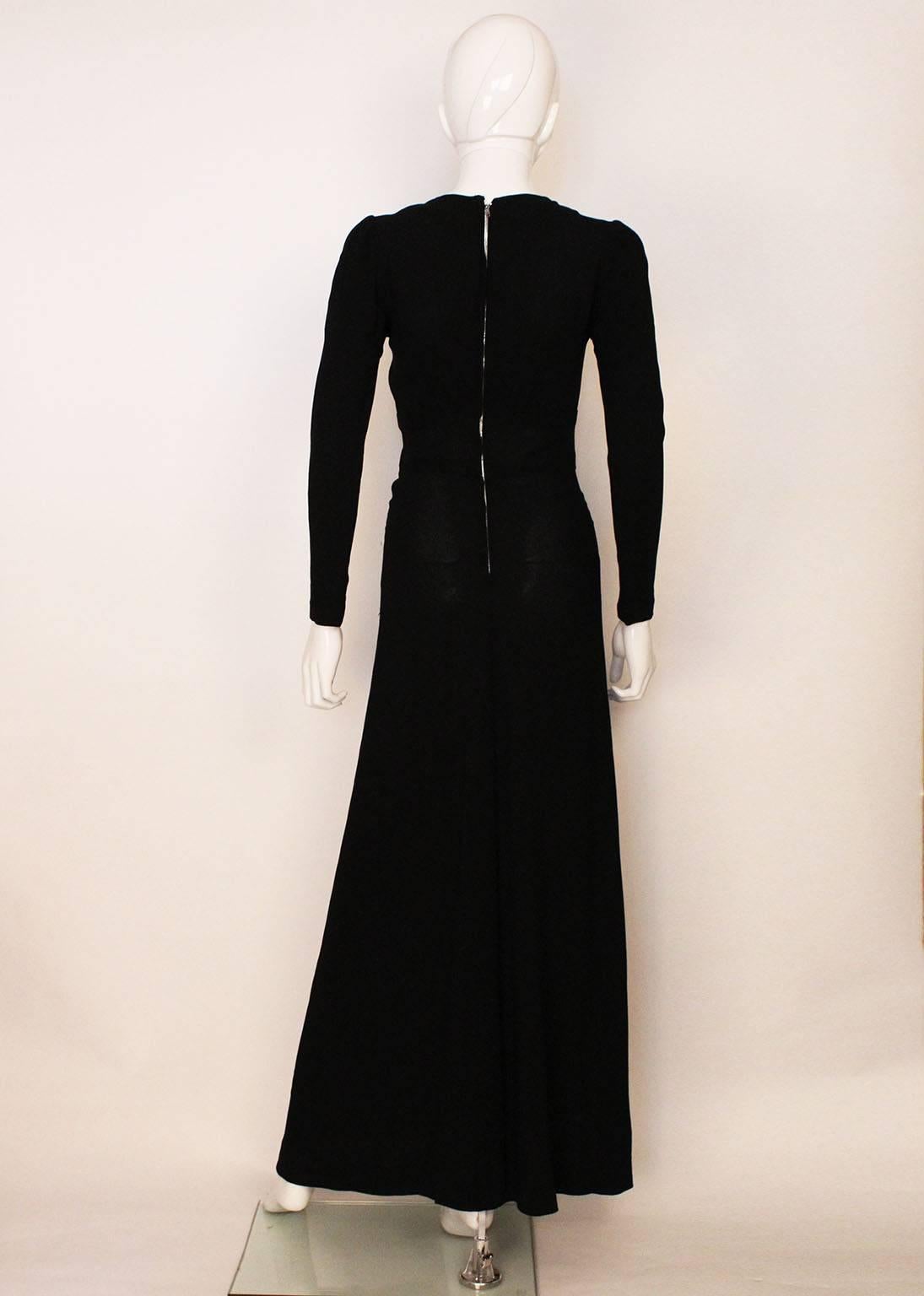 Women's Ossie Clark Black Moss Crepe Maxi Dress, 1970s 