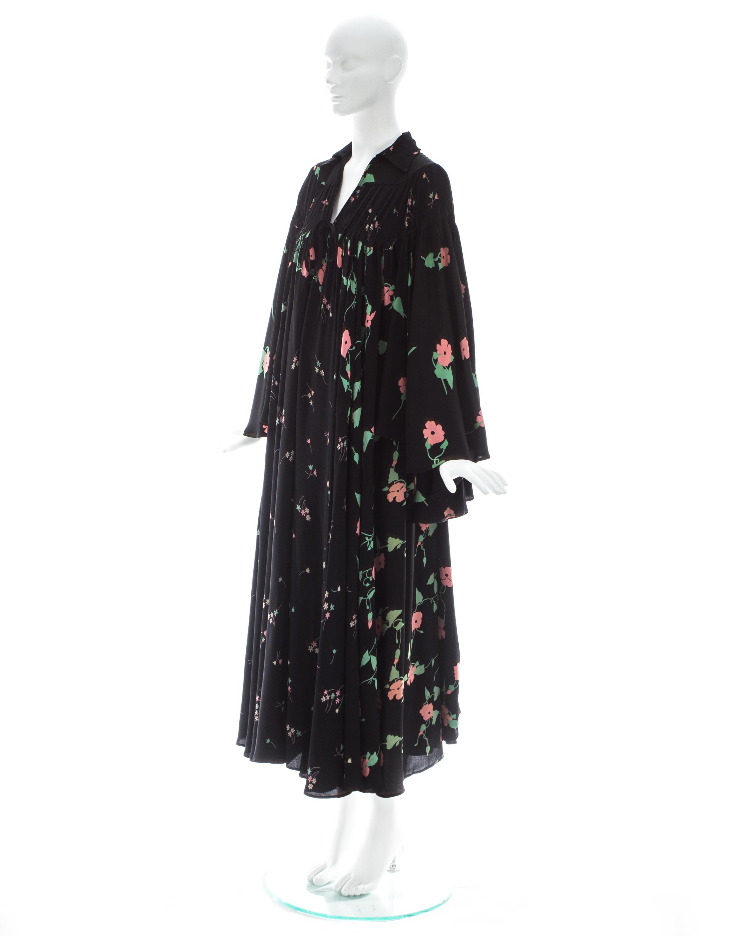 Ossie Clark black silk floral printed bell sleeve dress, ca. 1971 In Good Condition For Sale In London, London