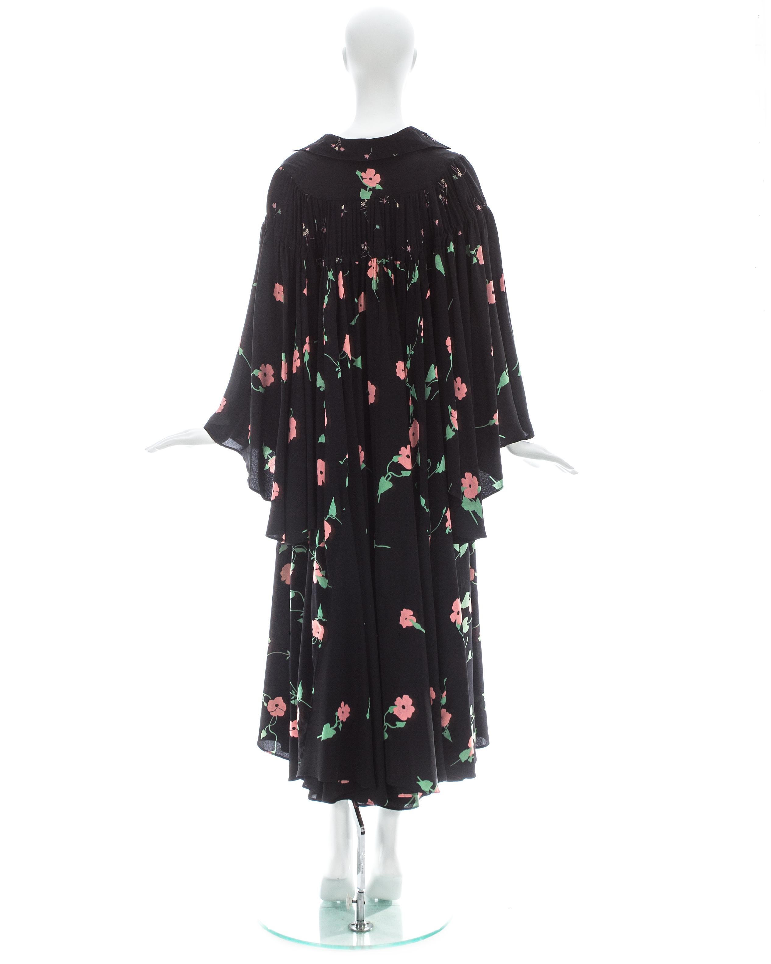 Ossie Clark black silk floral printed bell sleeve dress, ca. 1971 For Sale 2