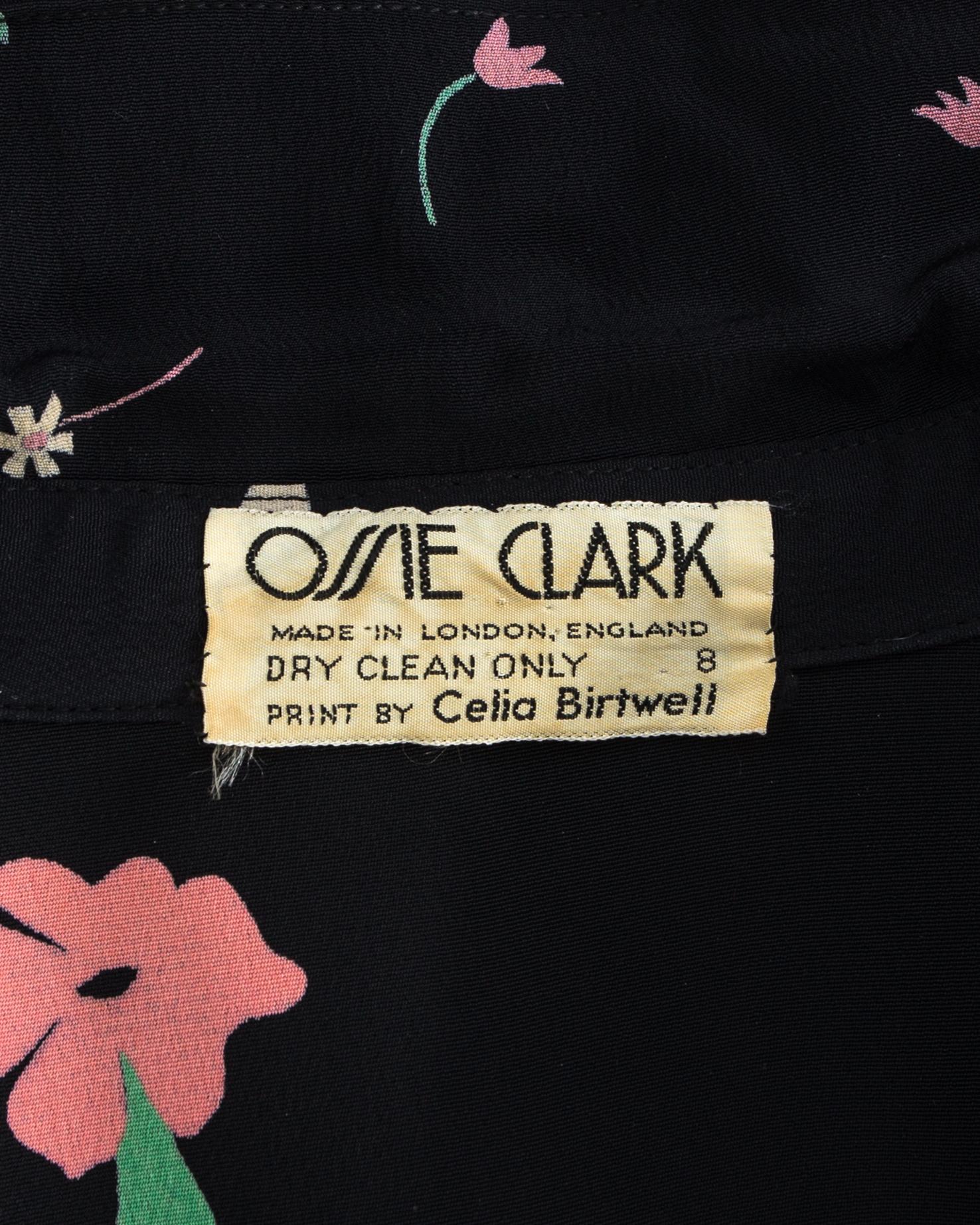 Ossie Clark black silk floral printed bell sleeve dress, ca. 1971 For Sale 4