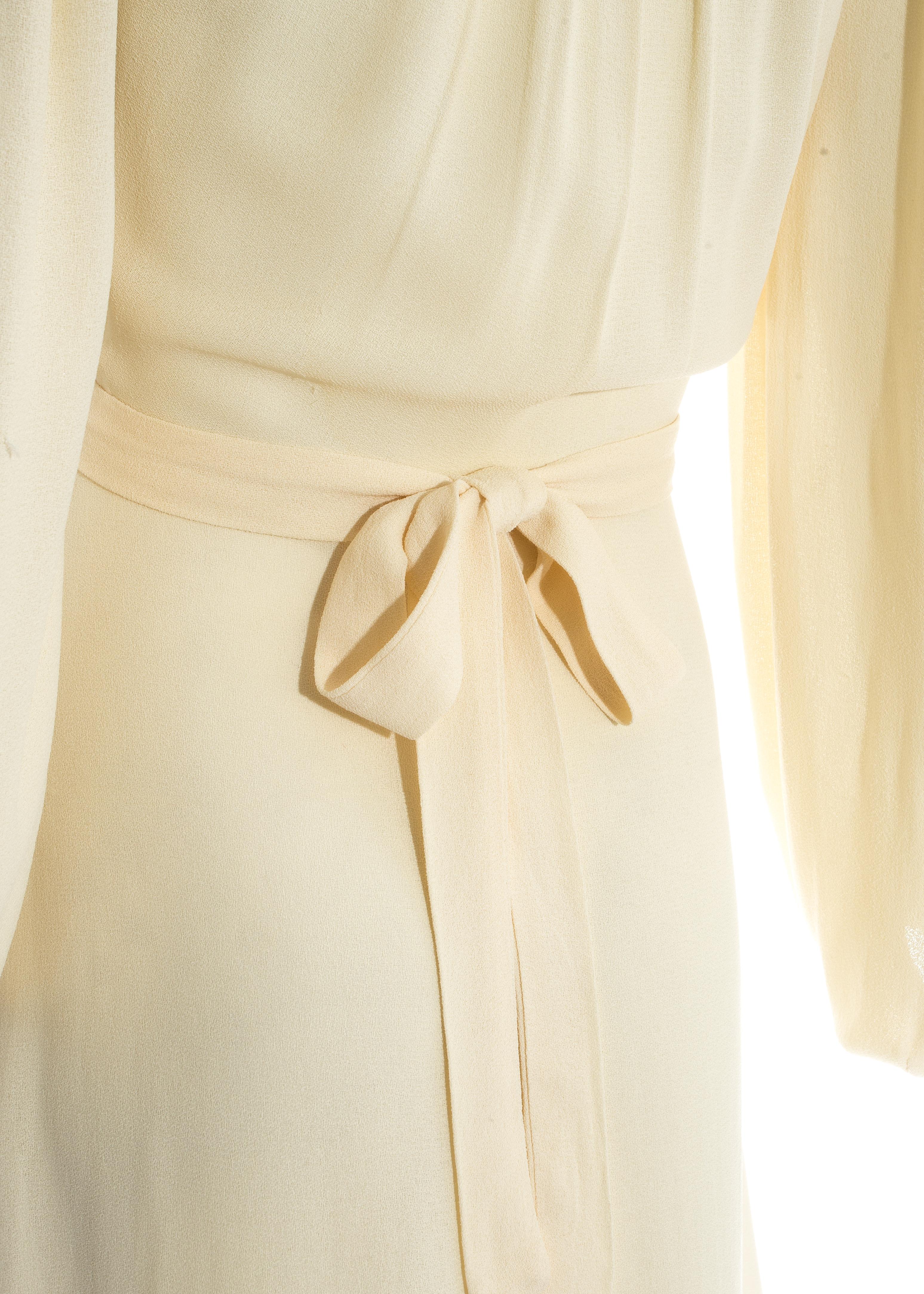 Ossie Clark cream moss crepe and satin button up dress, c. 1970 In Good Condition In London, GB
