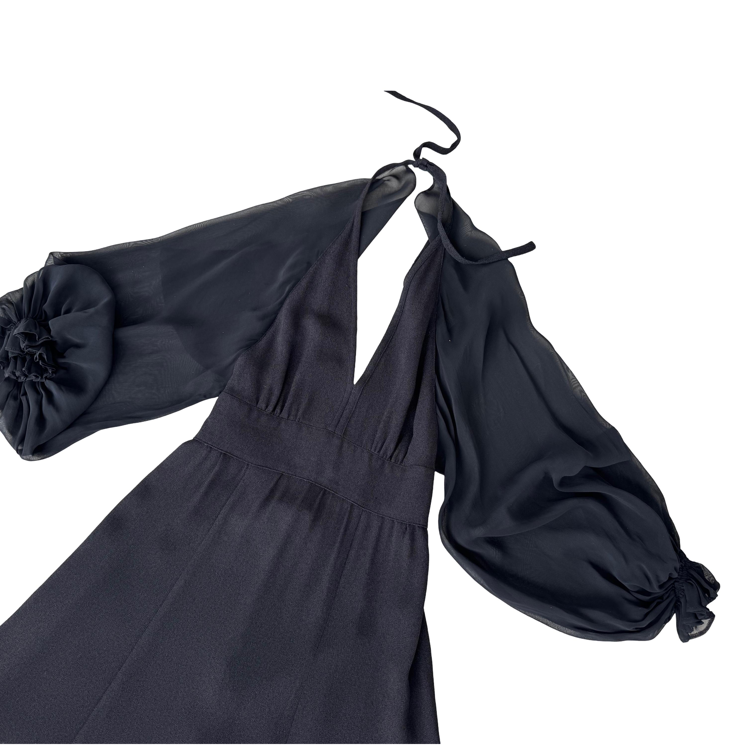 Ossie Clark for Radley: abito in crêpe nero aperto sul retro con cavezza in vendita 6