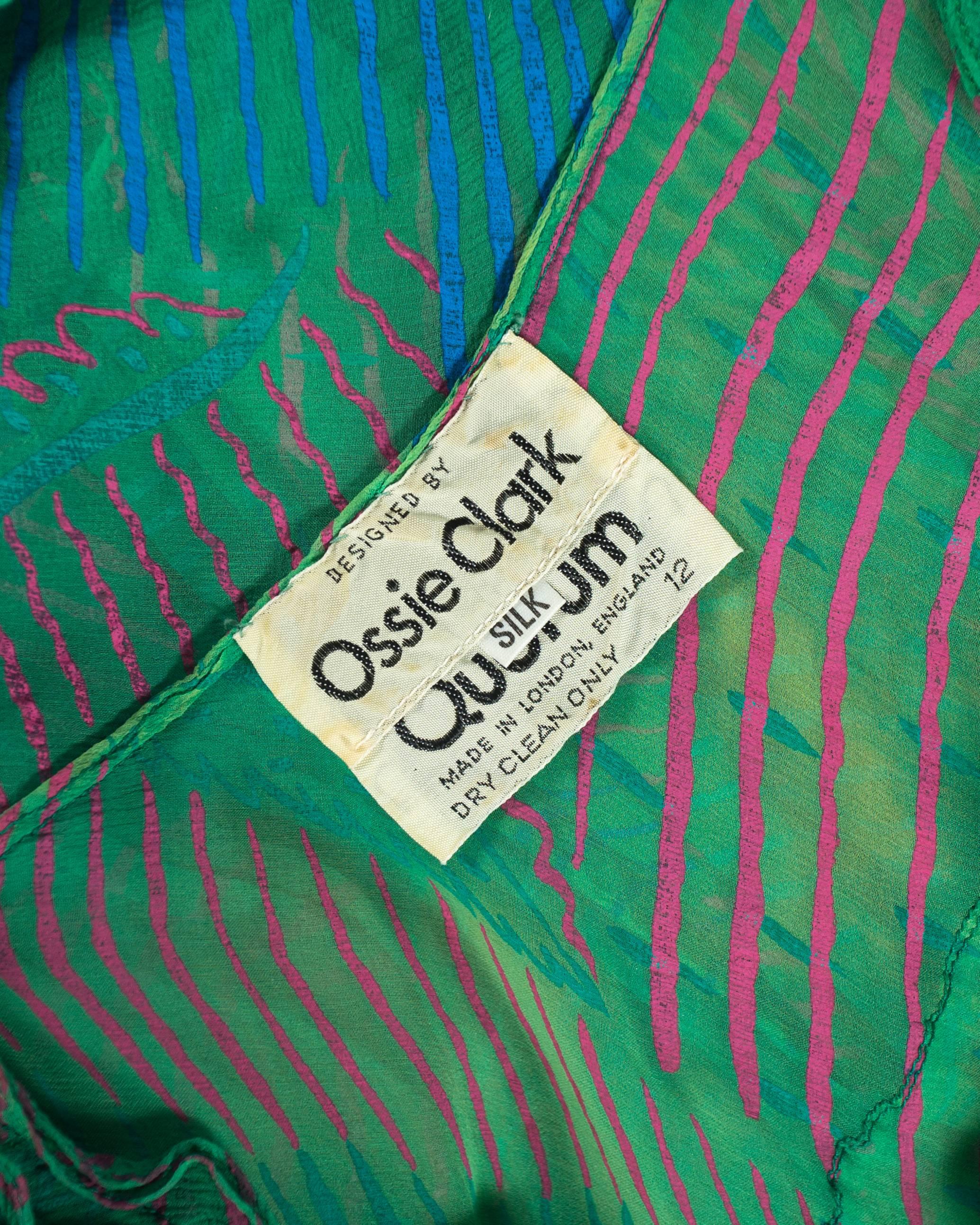 Ossie Clark green silk evening dress with print by Celia Birtwell, c. 1976 4