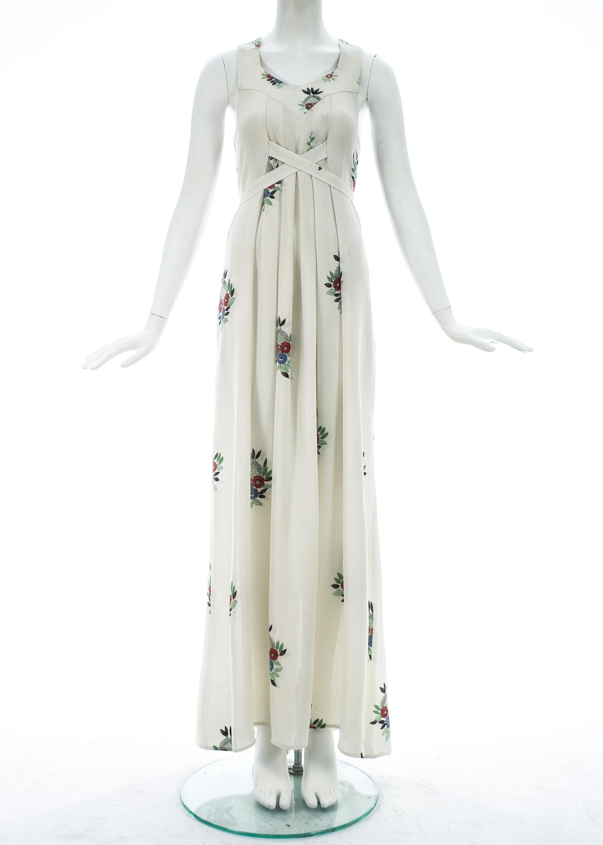 Ossie Clark

- Sleeveless maxi dress 
- Cross-over fastening on the waist
- Celia Birtwell floral print throughout

c. 1970s