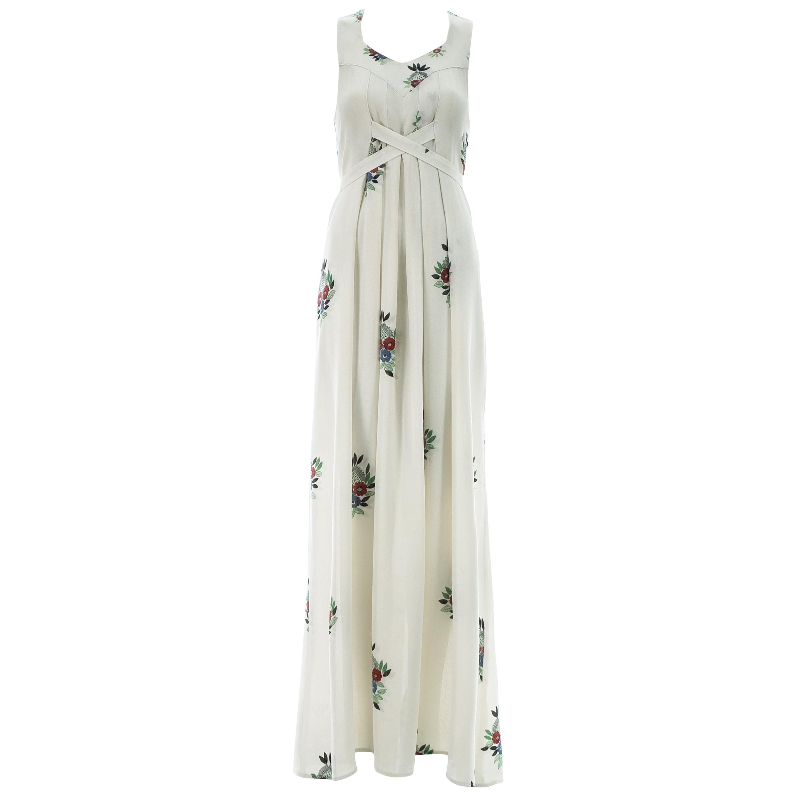 Ossie Clark ivory moss crepe maxi dress with Celia Birtwell print, c. 1970s