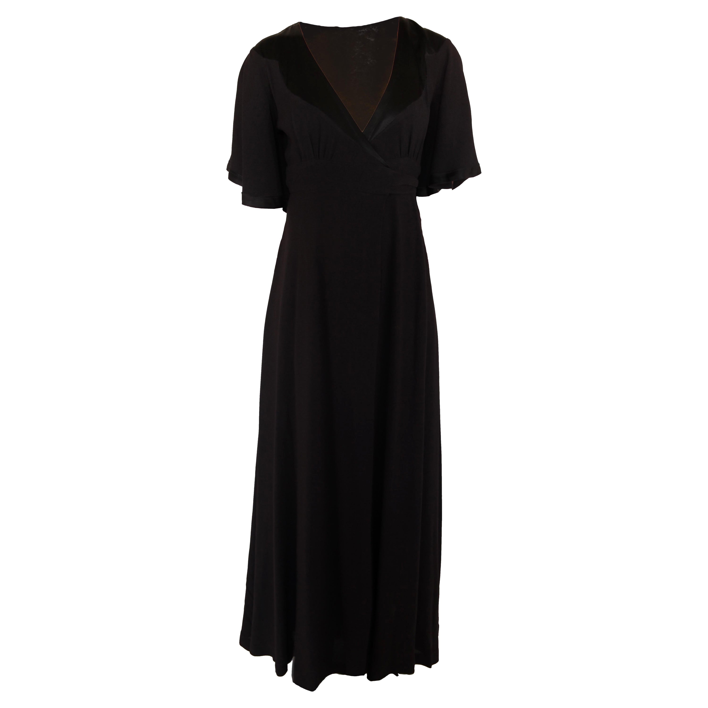 Ossie Clark moss crepe and satin full length evening dress, circa 1970s