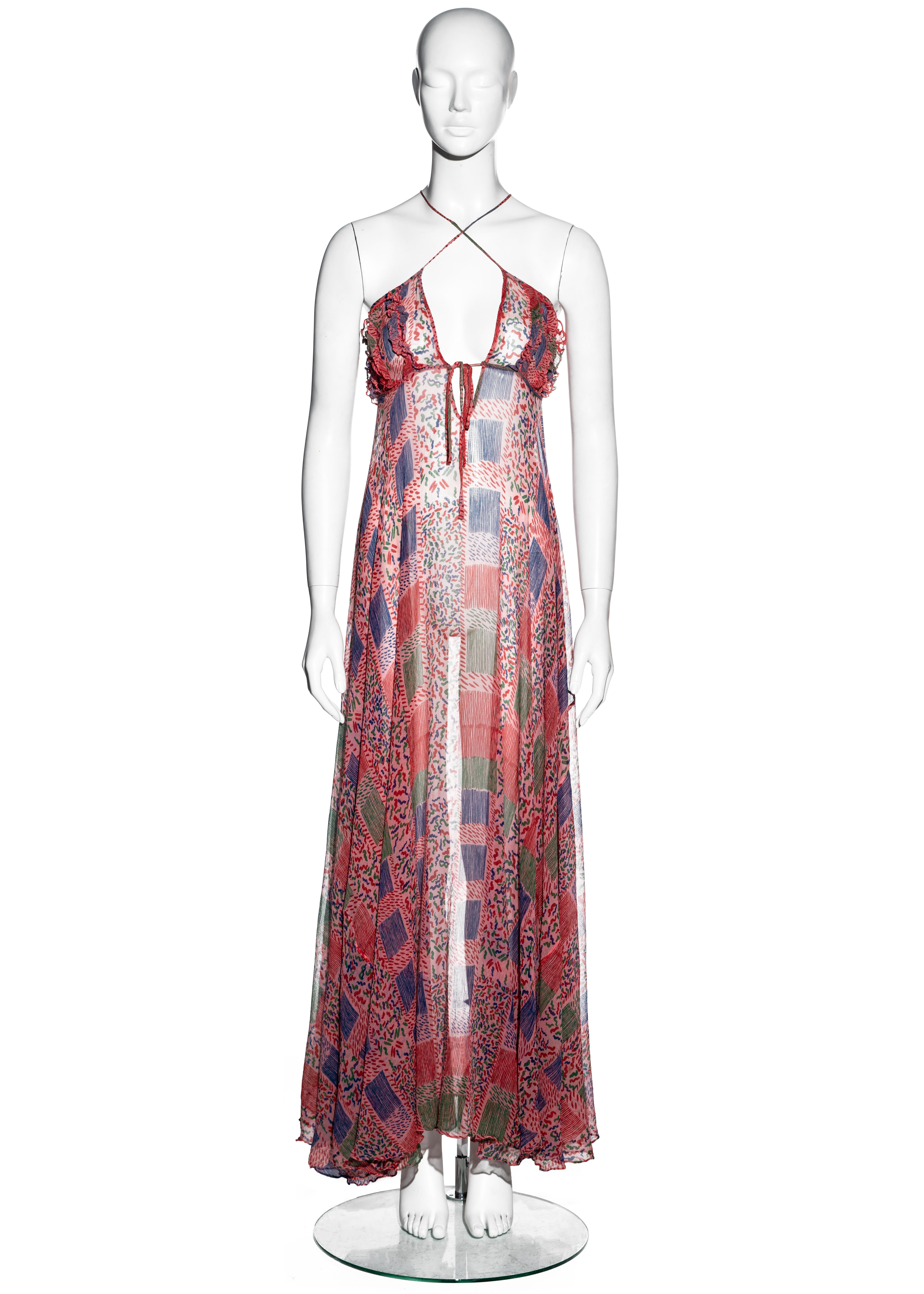 Ossie Clark Rosa Seidenchiffon-Maxikleid mit Celia Birtwell-Druck, ss 1976 (Braun) im Angebot