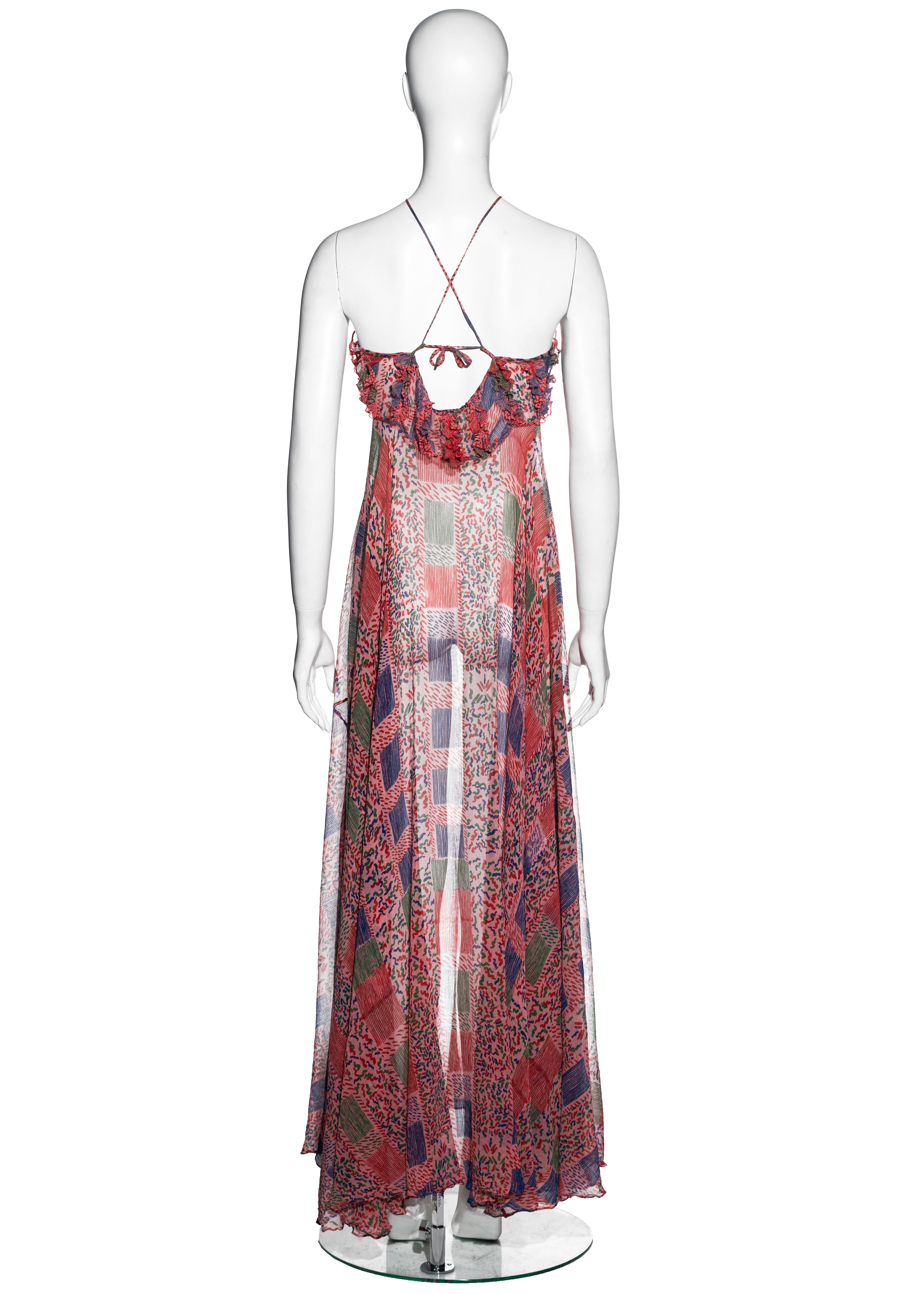Ossie Clark pink silk chiffon maxi dress with Celia Birtwell print, ss 1976 In Excellent Condition For Sale In London, GB