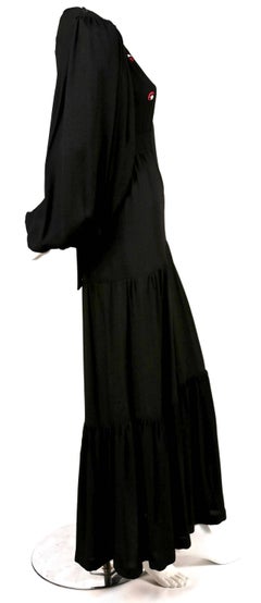 1971 OSSIE CLARK Quorum black moss crepe dress with embroidered moons & stars